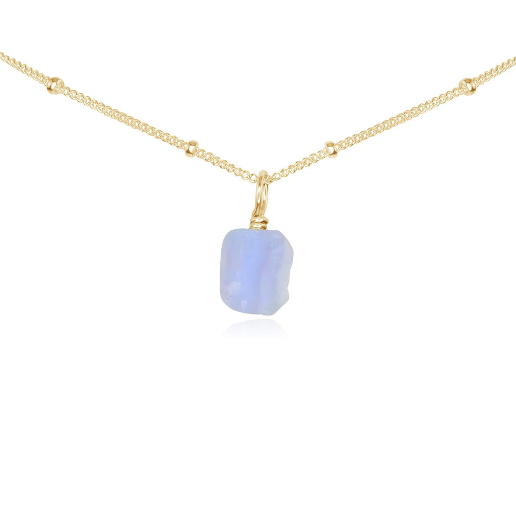Tiny Rough Blue Lace Agate Gemstone Pendant Choker - Tiny Rough Blue Lace Agate Gemstone Pendant Choker - 14k Gold Fill / Satellite - Luna Tide Handmade Crystal Jewellery