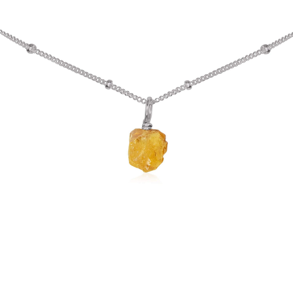 Tiny Rough Citrine Gemstone Pendant Choker - Tiny Rough Citrine Gemstone Pendant Choker - Stainless Steel / Satellite - Luna Tide Handmade Crystal Jewellery