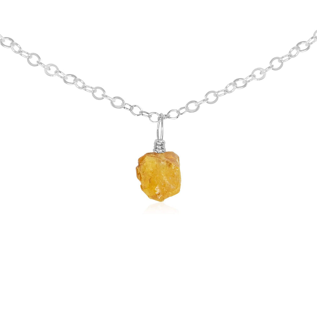 Tiny Rough Citrine Gemstone Pendant Choker - Tiny Rough Citrine Gemstone Pendant Choker - Sterling Silver / Cable - Luna Tide Handmade Crystal Jewellery