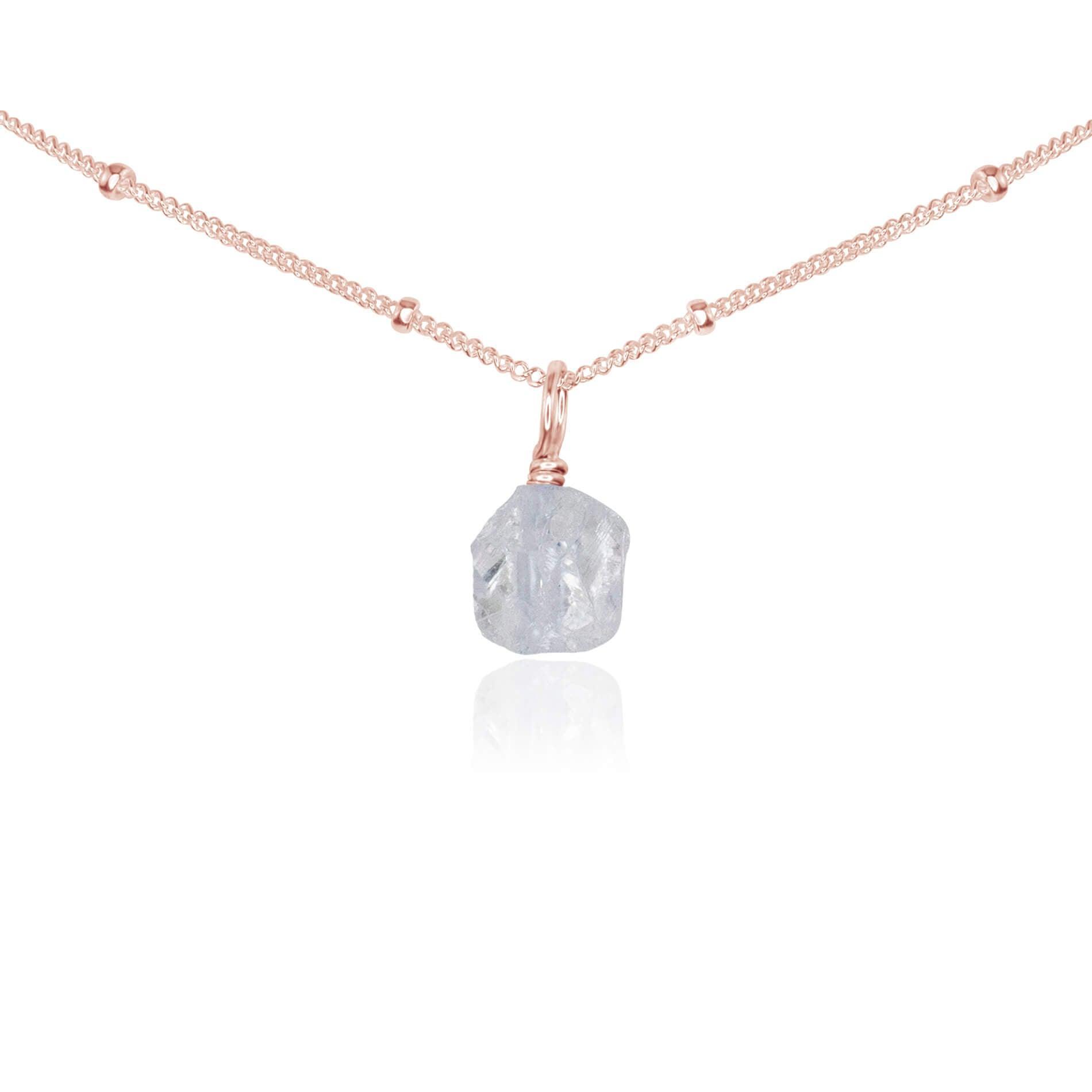 Tiny Rough Crystal Quartz Gemstone Pendant Choker - Tiny Rough Crystal Quartz Gemstone Pendant Choker - 14k Rose Gold Fill / Satellite - Luna Tide Handmade Crystal Jewellery