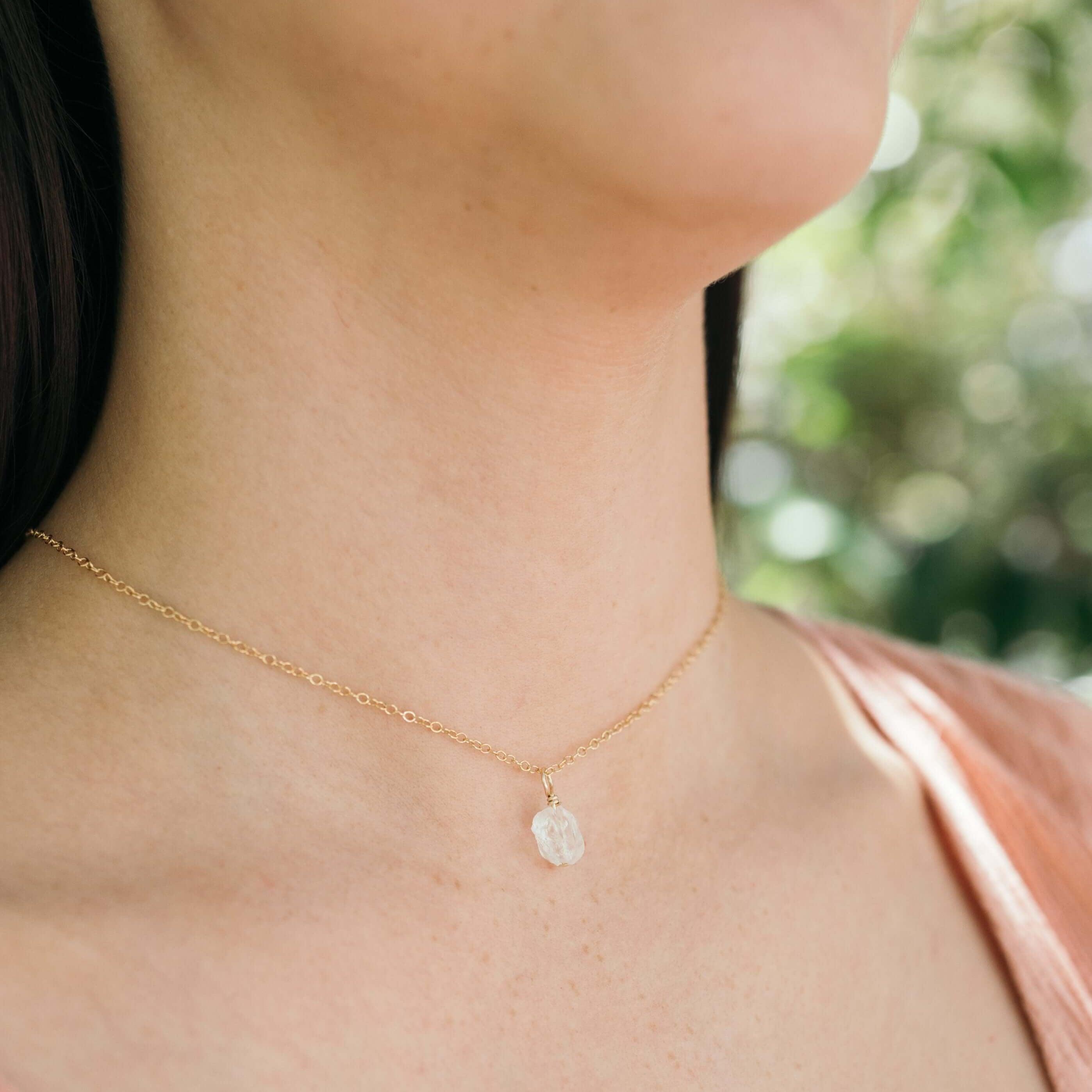 Tiny Rough Crystal Quartz Gemstone Pendant Choker - Tiny Rough Crystal Quartz Gemstone Pendant Choker - Sterling Silver / Cable - Luna Tide Handmade Crystal Jewellery