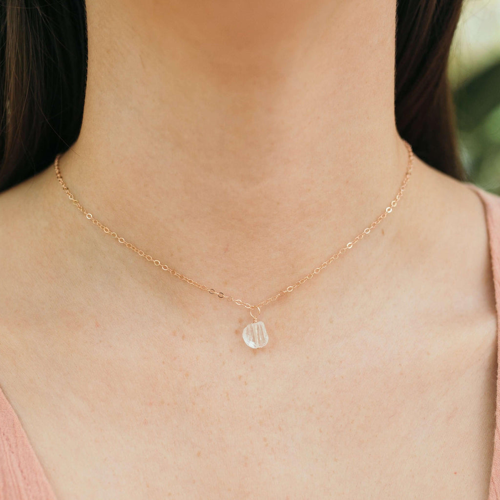 Tiny Rough Crystal Quartz Gemstone Pendant Choker - Tiny Rough Crystal Quartz Gemstone Pendant Choker - Sterling Silver / Cable - Luna Tide Handmade Crystal Jewellery
