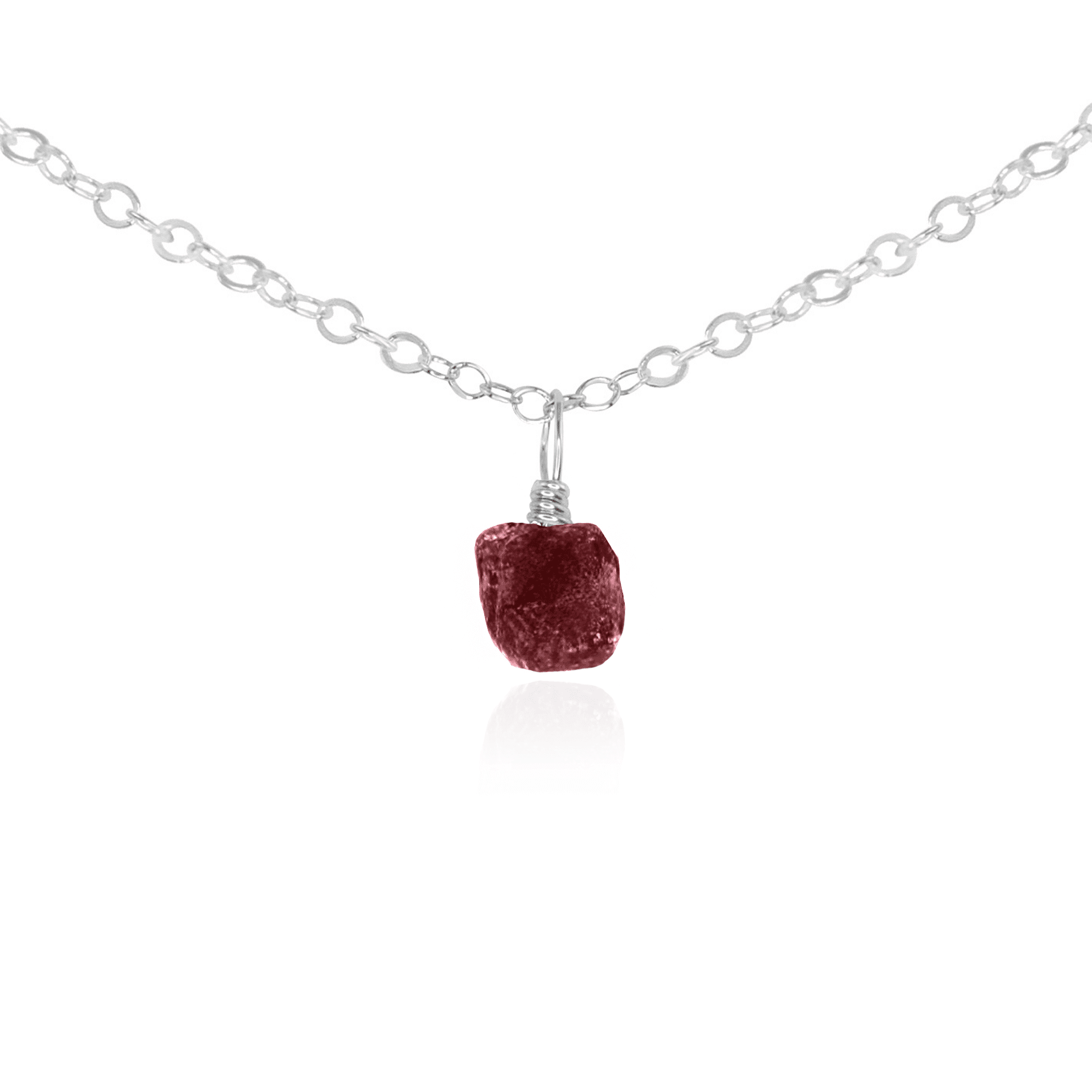 Tiny Rough Earth Red Ruby Gemstone Pendant Choker - Tiny Rough Earth Red Ruby Gemstone Pendant Choker - Sterling Silver / Cable - Luna Tide Handmade Crystal Jewellery