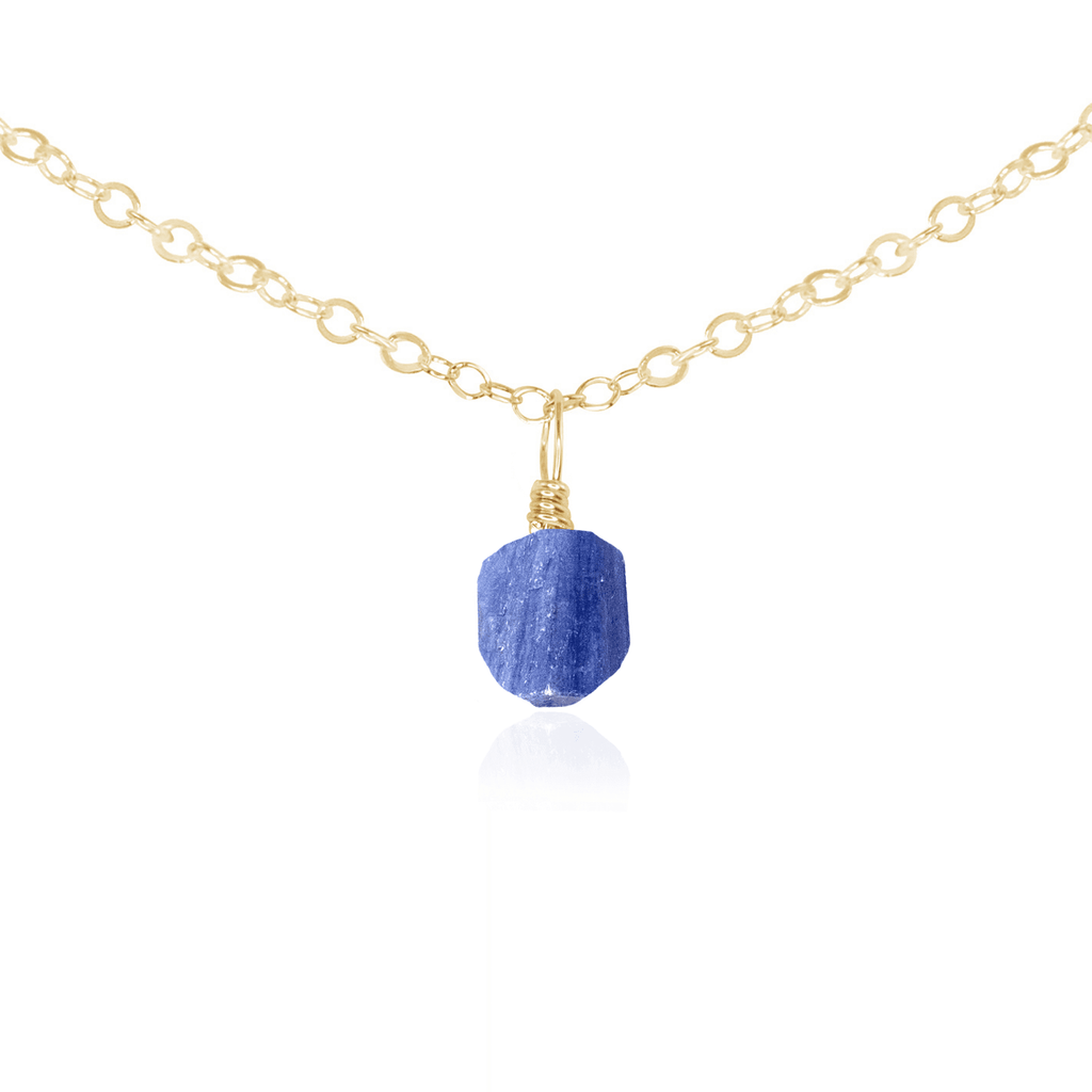 Tiny Rough Kyanite Gemstone Pendant Choker - Tiny Rough Kyanite Gemstone Pendant Choker - 14k Gold Fill / Cable - Luna Tide Handmade Crystal Jewellery