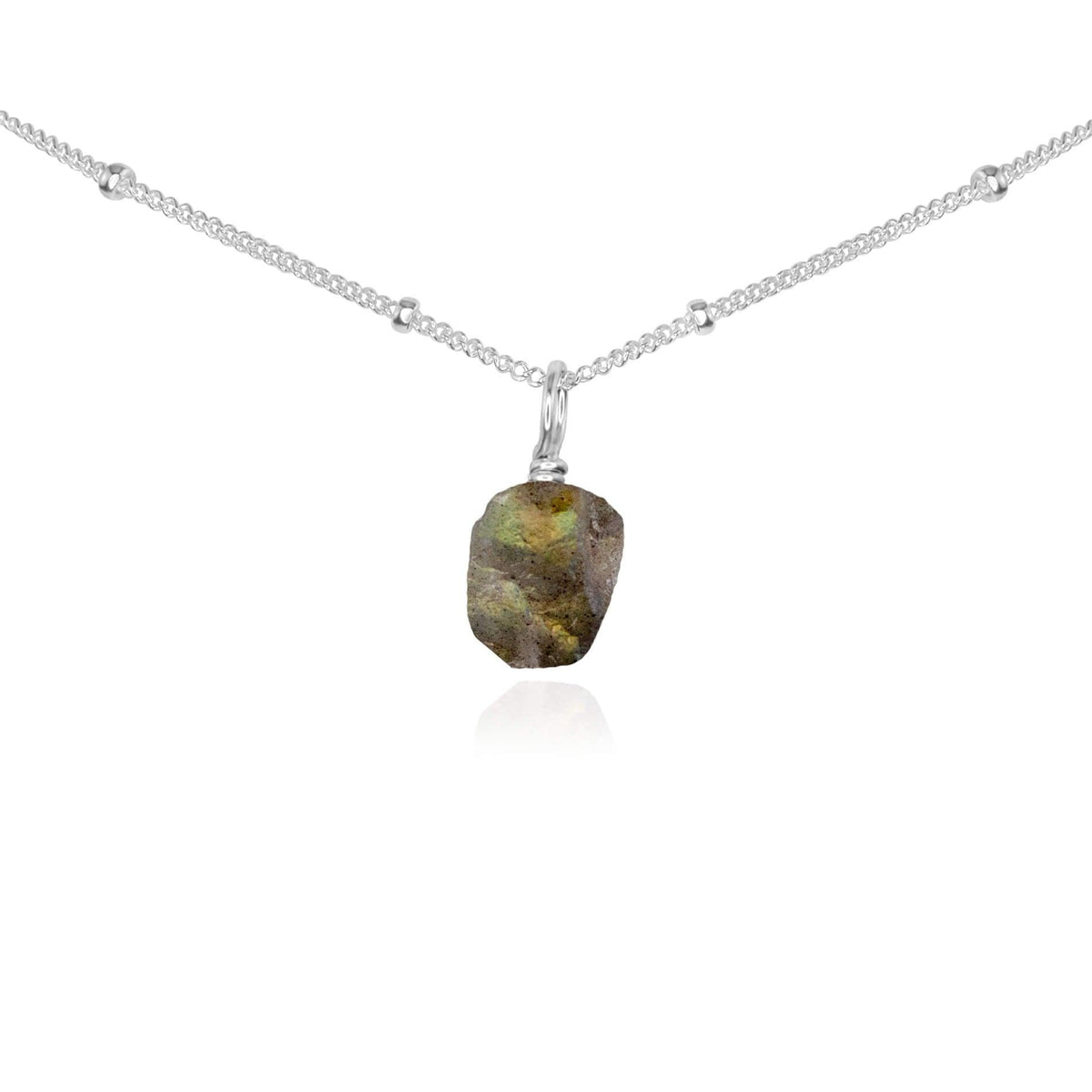 Tiny Rough Labradorite Gemstone Pendant Choker - Tiny Rough Labradorite Gemstone Pendant Choker - Sterling Silver / Satellite - Luna Tide Handmade Crystal Jewellery