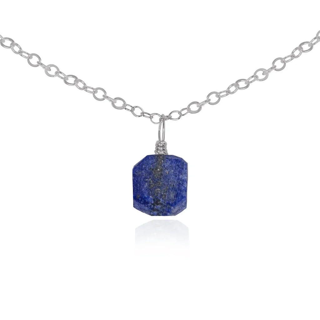 Tiny Rough Lapis Lazuli Gemstone Pendant Choker - Tiny Rough Lapis Lazuli Gemstone Pendant Choker - Stainless Steel / Cable - Luna Tide Handmade Crystal Jewellery