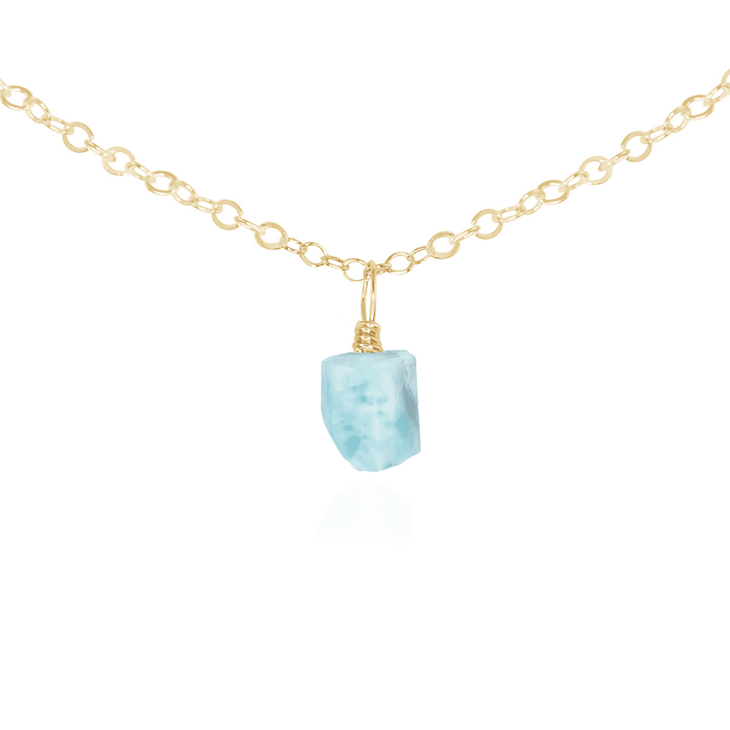 Tiny Rough Larimar Gemstone Pendant Choker - Tiny Rough Larimar Gemstone Pendant Choker - 14k Gold Fill / Cable - Luna Tide Handmade Crystal Jewellery