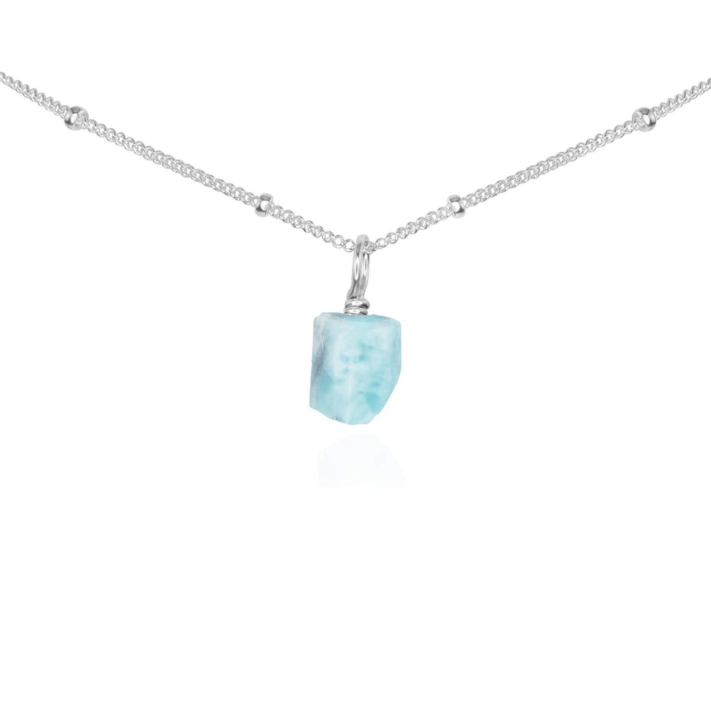 Tiny Rough Larimar Gemstone Pendant Choker - Tiny Rough Larimar Gemstone Pendant Choker - Sterling Silver / Satellite - Luna Tide Handmade Crystal Jewellery