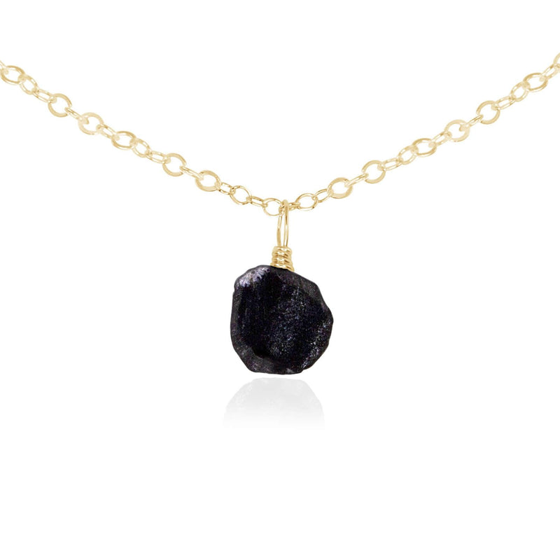 Tiny Rough Obsidian Gemstone Pendant Choker - Tiny Rough Obsidian Gemstone Pendant Choker - 14k Gold Fill / Cable - Luna Tide Handmade Crystal Jewellery