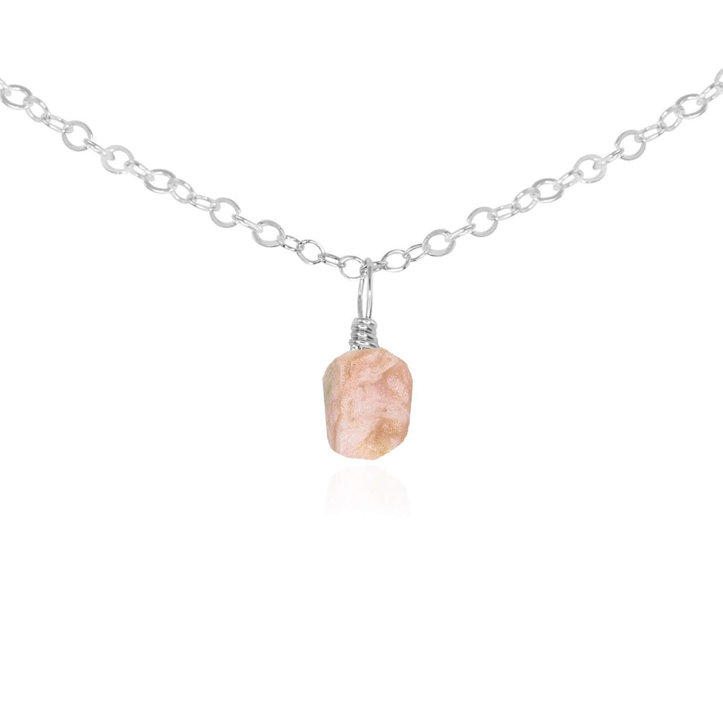 Tiny Rough Pink Peruvian Opal Gemstone Pendant Choker - Tiny Rough Pink Peruvian Opal Gemstone Pendant Choker - Sterling Silver / Cable - Luna Tide Handmade Crystal Jewellery