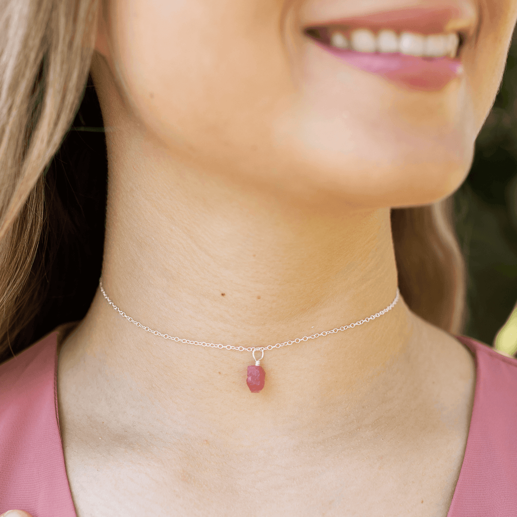 Tiny Rough Pink Tourmaline Gemstone Pendant Choker - Tiny Rough Pink Tourmaline Gemstone Pendant Choker - 14k Gold Fill / Cable - Luna Tide Handmade Crystal Jewellery