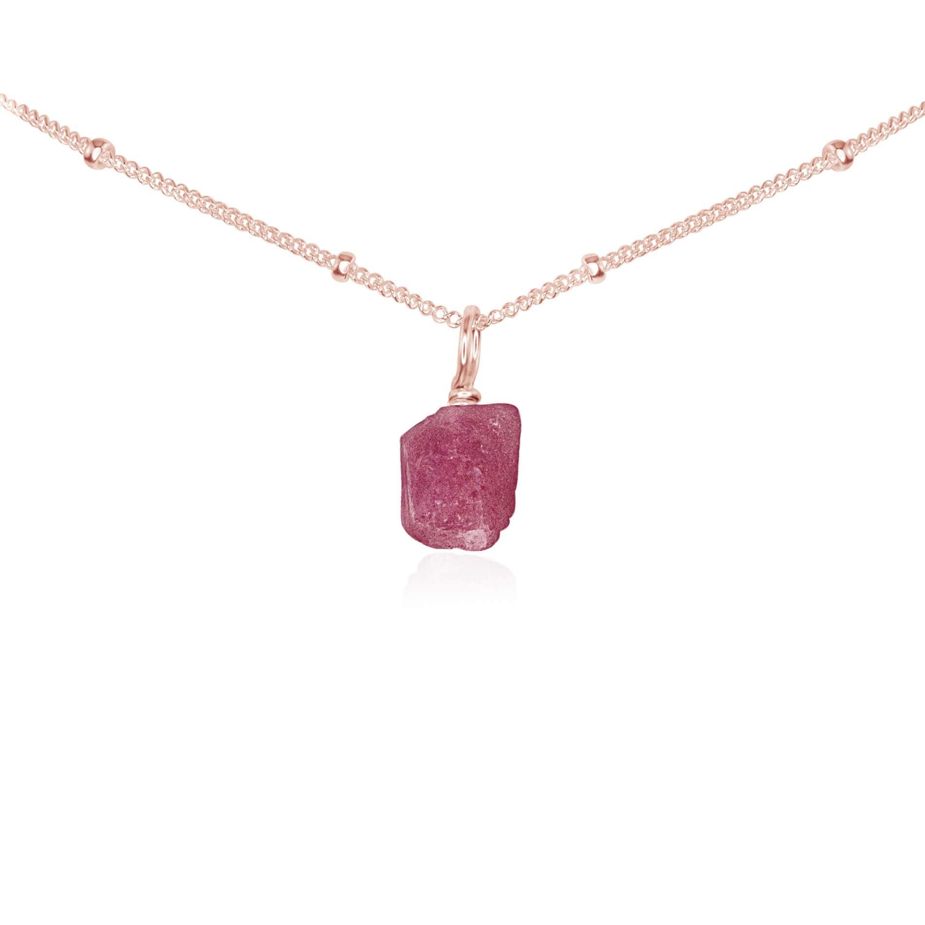 Tiny Rough Pink Tourmaline Gemstone Pendant Choker - Tiny Rough Pink Tourmaline Gemstone Pendant Choker - 14k Rose Gold Fill / Satellite - Luna Tide Handmade Crystal Jewellery