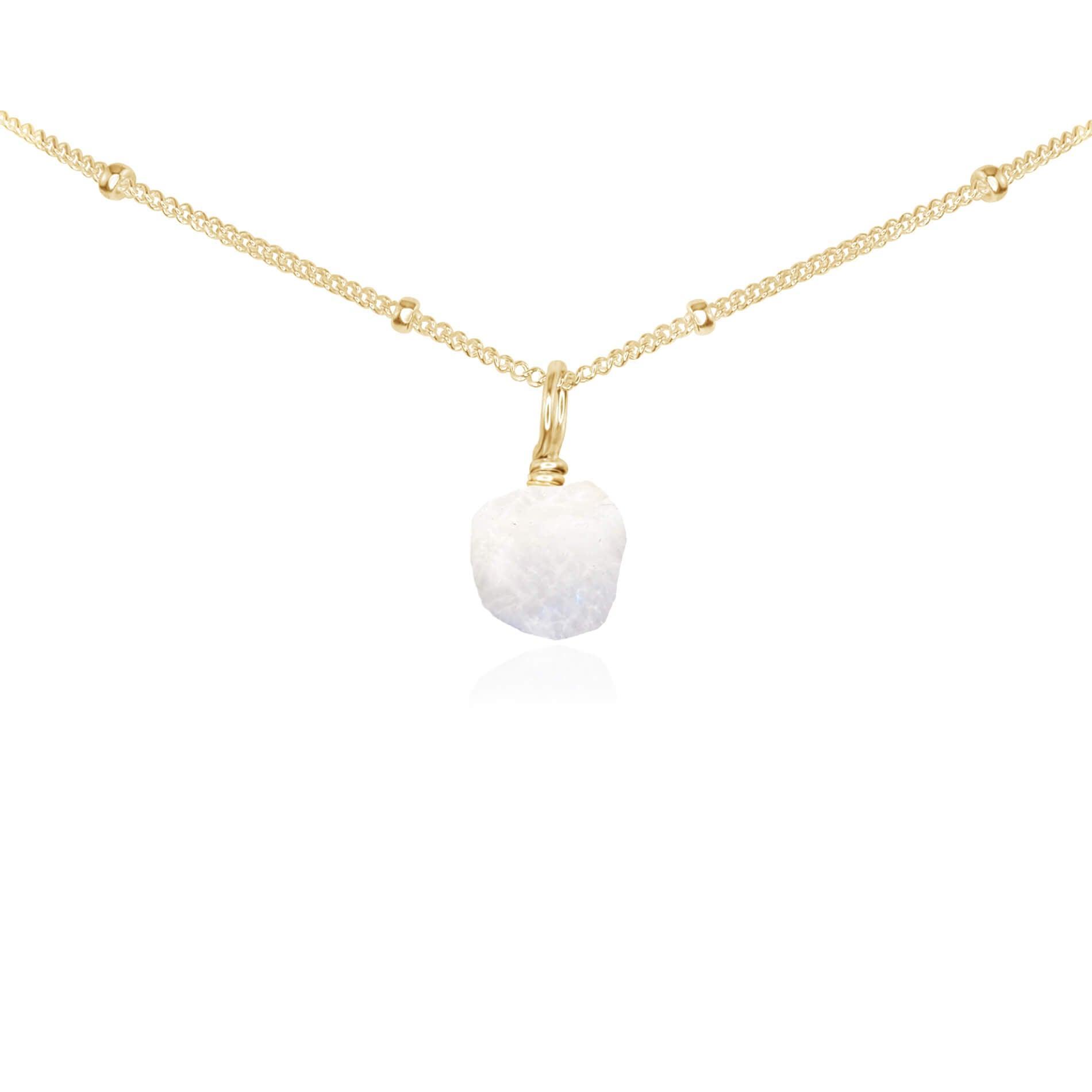 Tiny Rough Rainbow Moonstone Gemstone Pendant Choker - Tiny Rough Rainbow Moonstone Gemstone Pendant Choker - 14k Gold Fill / Satellite - Luna Tide Handmade Crystal Jewellery