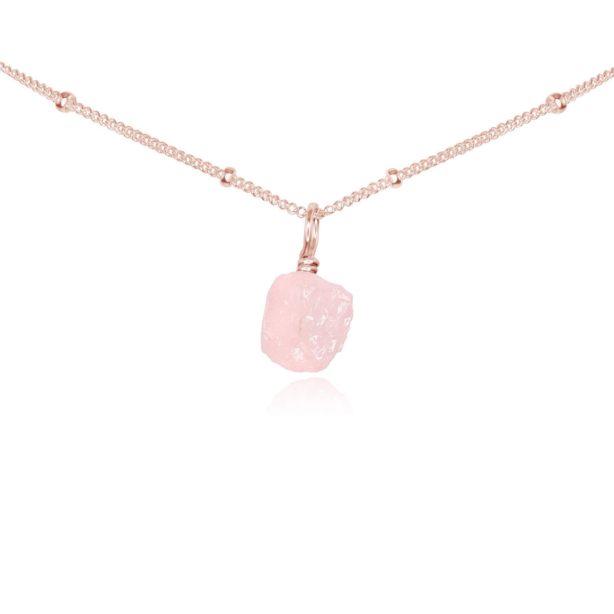 Tiny Rough Rose Quartz Gemstone Pendant Choker - Tiny Rough Rose Quartz Gemstone Pendant Choker - 14k Rose Gold Fill / Satellite - Luna Tide Handmade Crystal Jewellery