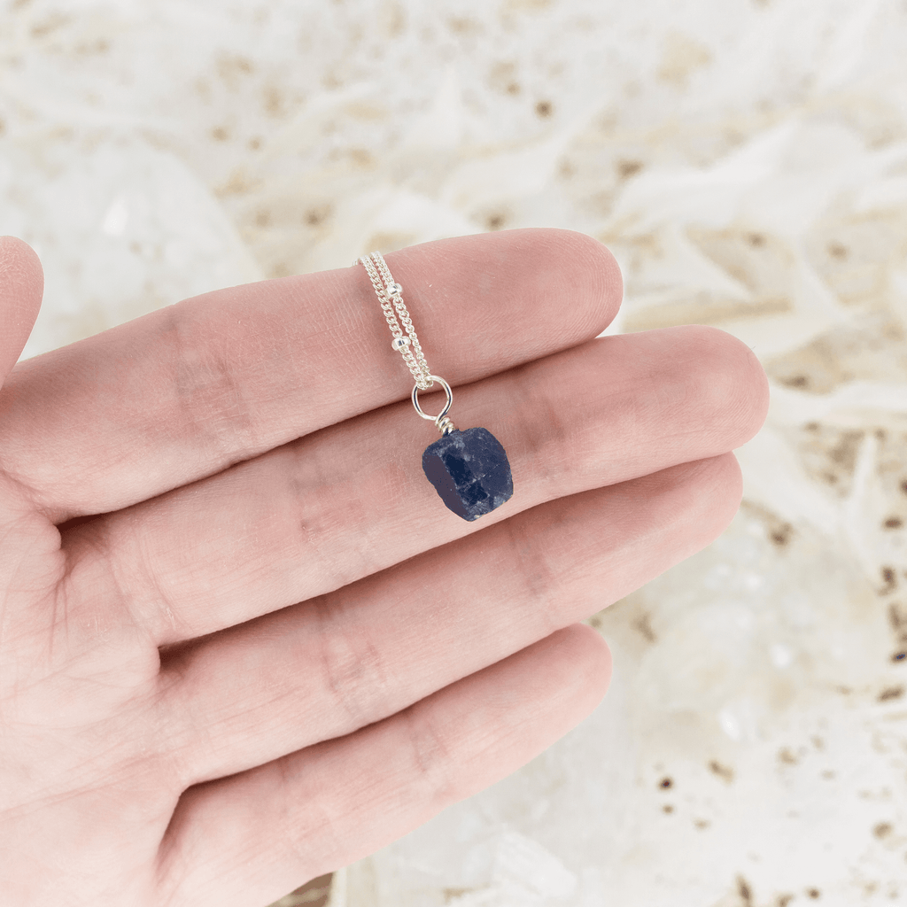Tiny Rough Sapphire Gemstone Pendant Choker - Tiny Rough Sapphire Gemstone Pendant Choker - 14k Gold Fill / Cable - Luna Tide Handmade Crystal Jewellery