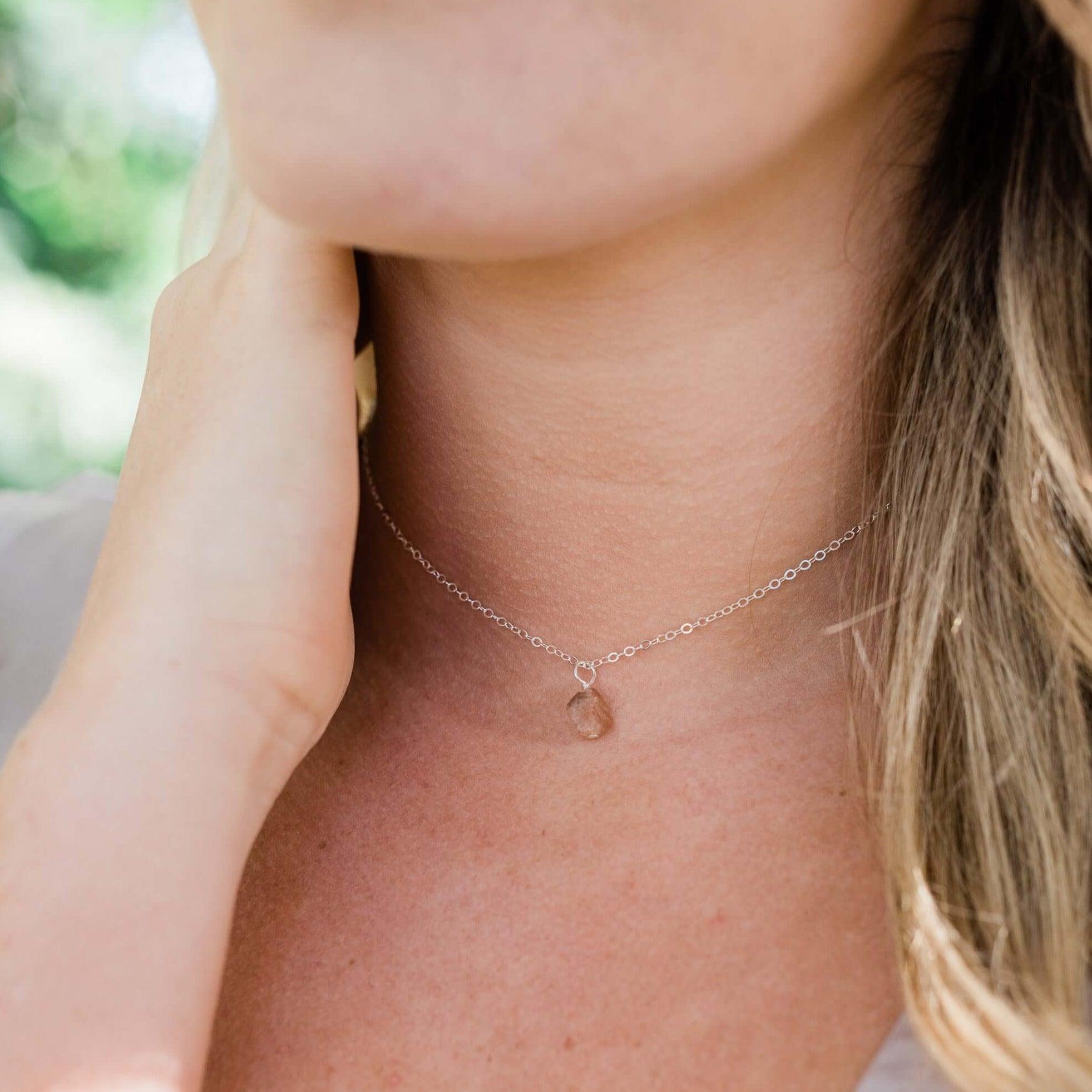 Tiny Rough Sunstone Gemstone Pendant Choker - Tiny Rough Sunstone Gemstone Pendant Choker - 14k Gold Fill / Cable - Luna Tide Handmade Crystal Jewellery