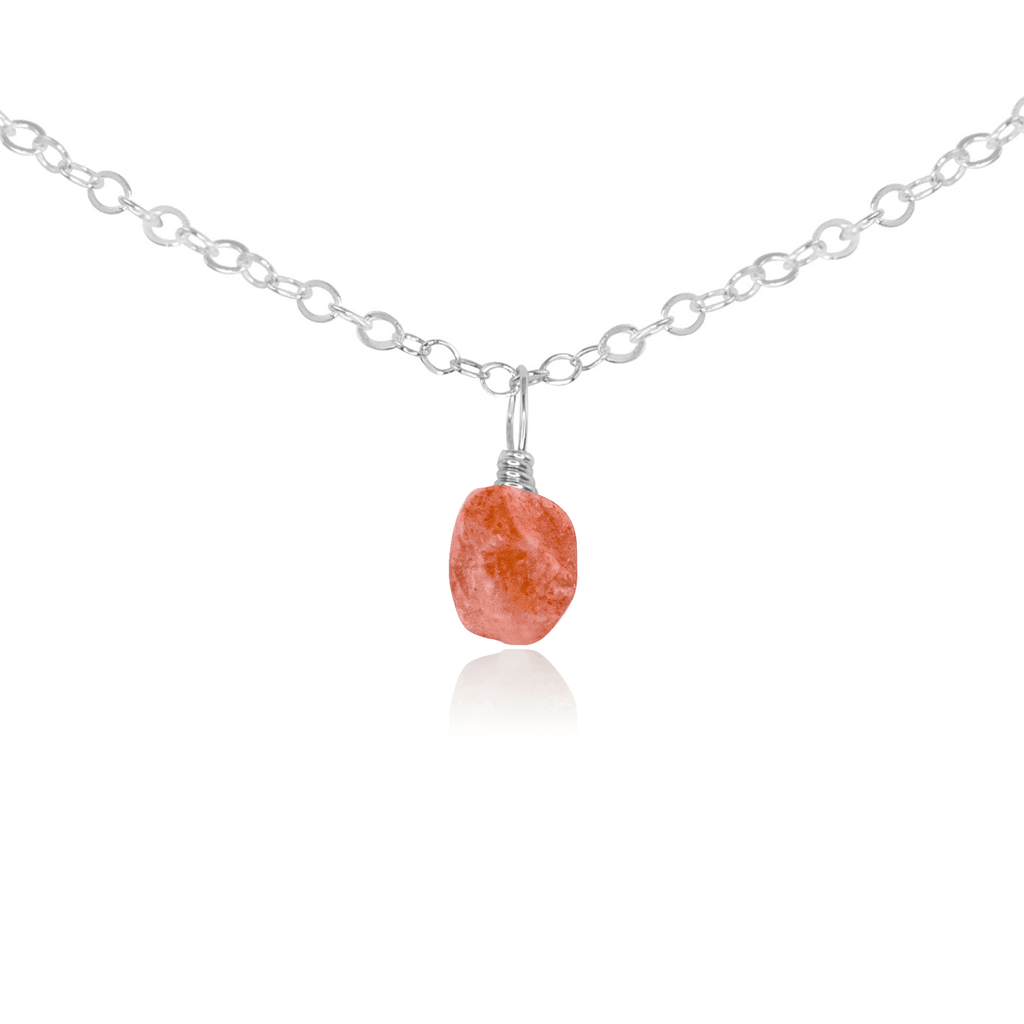 Tiny Rough Sunstone Gemstone Pendant Choker - Tiny Rough Sunstone Gemstone Pendant Choker - Sterling Silver / Cable - Luna Tide Handmade Crystal Jewellery