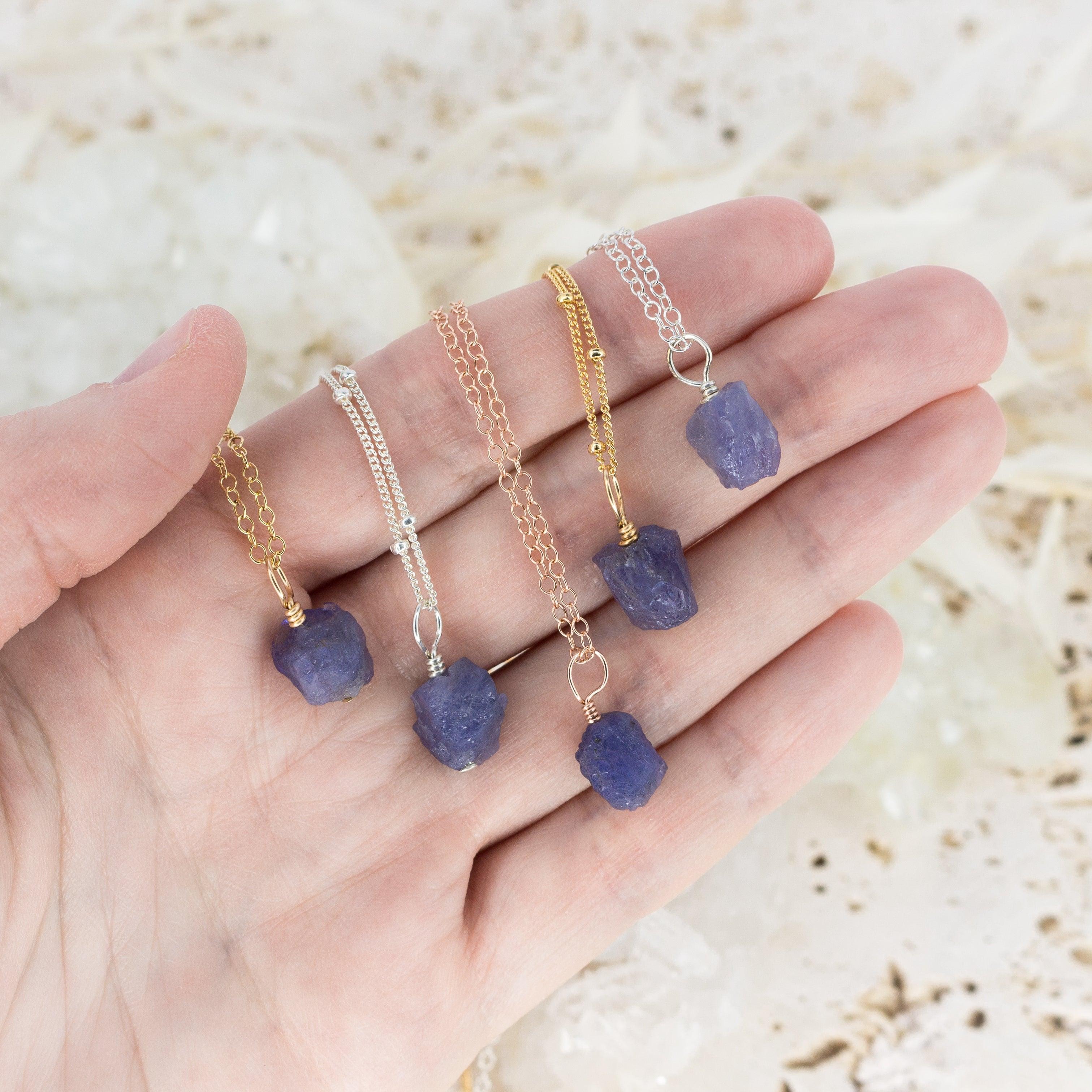 Tiny Rough Tanzanite Gemstone Pendant Choker - Tiny Rough Tanzanite Gemstone Pendant Choker - Sterling Silver / Cable - Luna Tide Handmade Crystal Jewellery