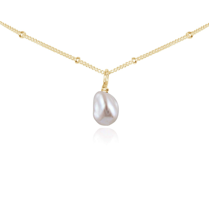Tiny Rough White Freshwater Pearl Gemstone Pendant Choker - Tiny Rough White Freshwater Pearl Gemstone Pendant Choker - 14k Gold Fill / Satellite - Luna Tide Handmade Crystal Jewellery