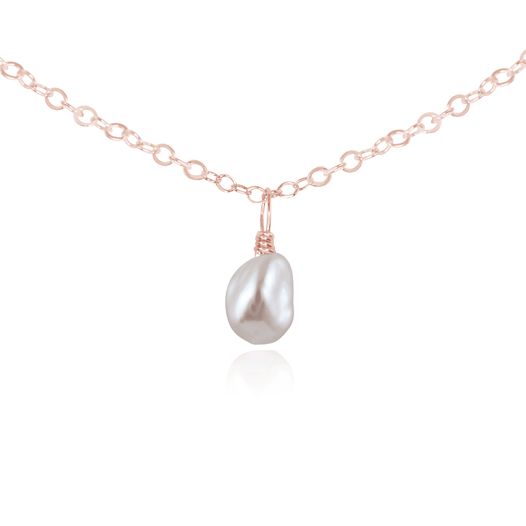 Tiny Rough White Freshwater Pearl Gemstone Pendant Choker - Tiny Rough White Freshwater Pearl Gemstone Pendant Choker - 14k Rose Gold Fill / Cable - Luna Tide Handmade Crystal Jewellery