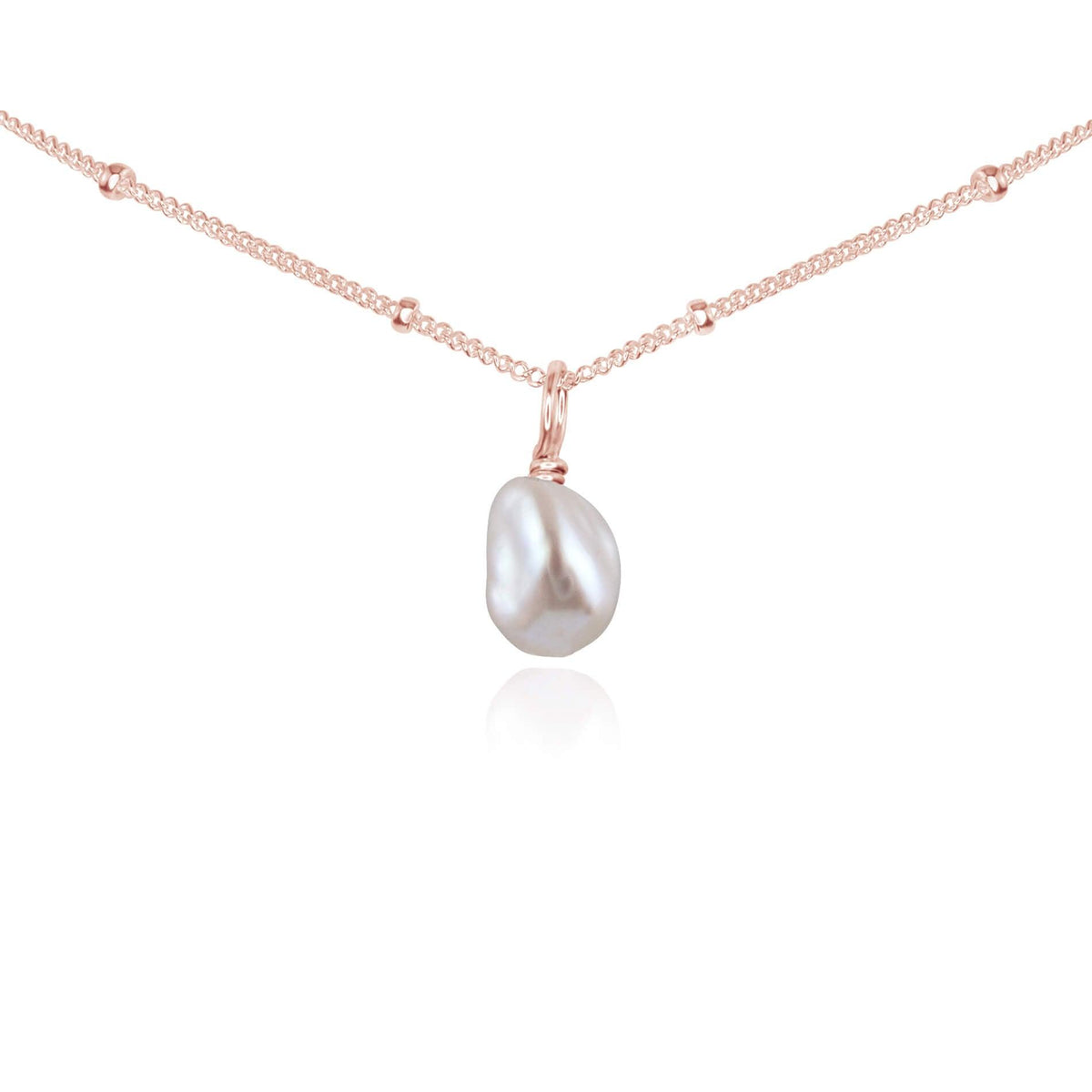 Tiny Rough White Freshwater Pearl Gemstone Pendant Choker - Tiny Rough White Freshwater Pearl Gemstone Pendant Choker - 14k Rose Gold Fill / Satellite - Luna Tide Handmade Crystal Jewellery