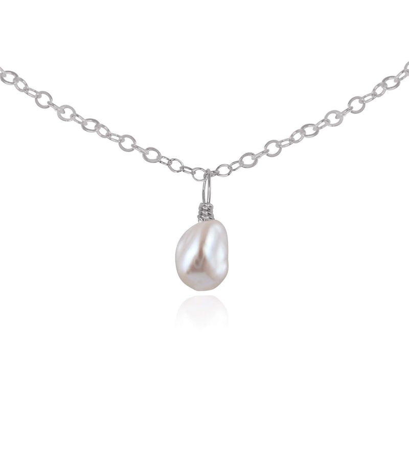 Tiny Rough White Freshwater Pearl Gemstone Pendant Choker - Tiny Rough White Freshwater Pearl Gemstone Pendant Choker - Stainless Steel / Cable - Luna Tide Handmade Crystal Jewellery