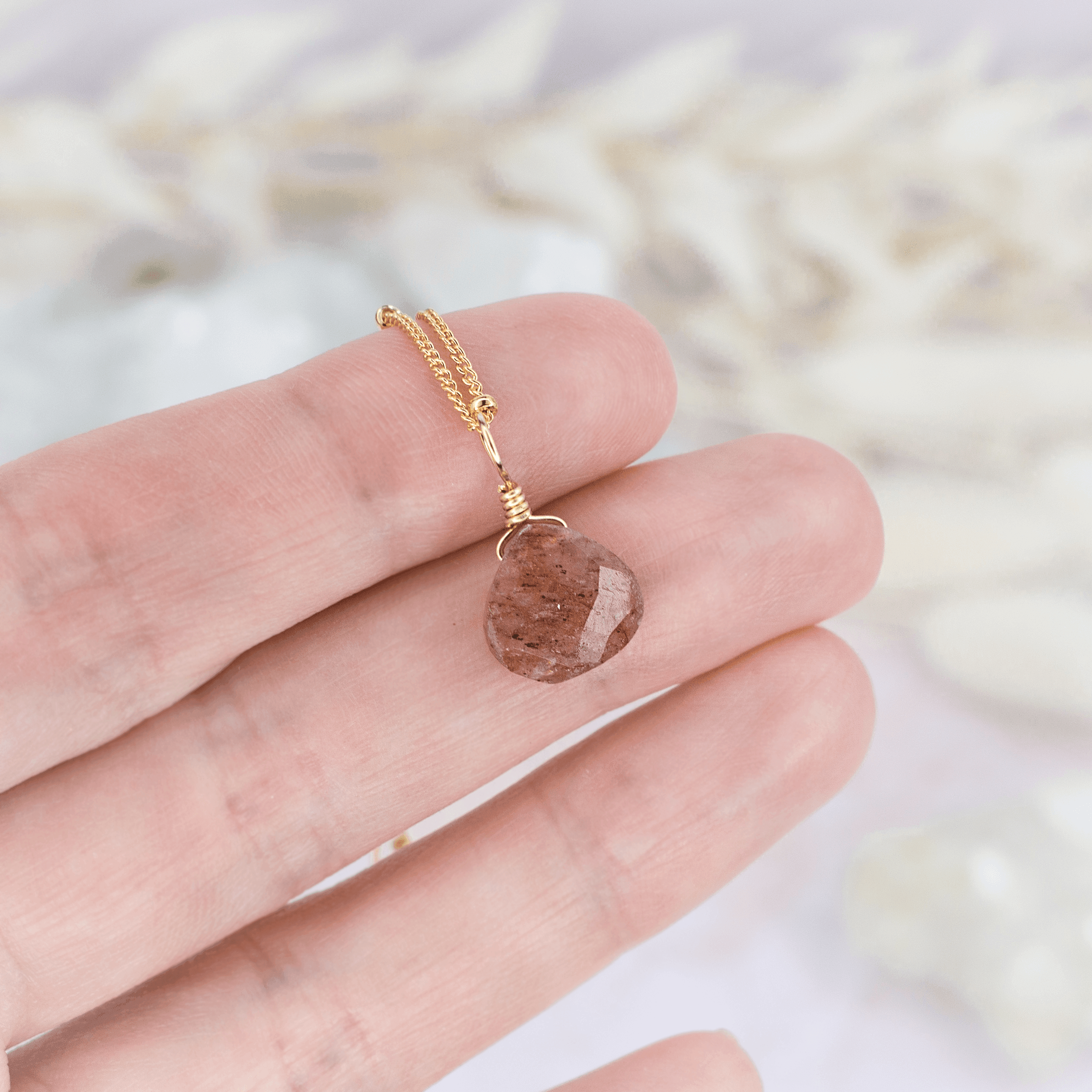Tiny Sunstone Teardrop Necklace - Tiny Sunstone Teardrop Necklace - 14k Gold Fill / Cable - Luna Tide Handmade Crystal Jewellery