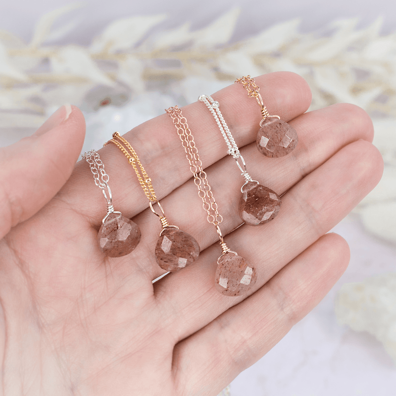 Tiny Sunstone Teardrop Necklace - Tiny Sunstone Teardrop Necklace - 14k Gold Fill / Cable - Luna Tide Handmade Crystal Jewellery