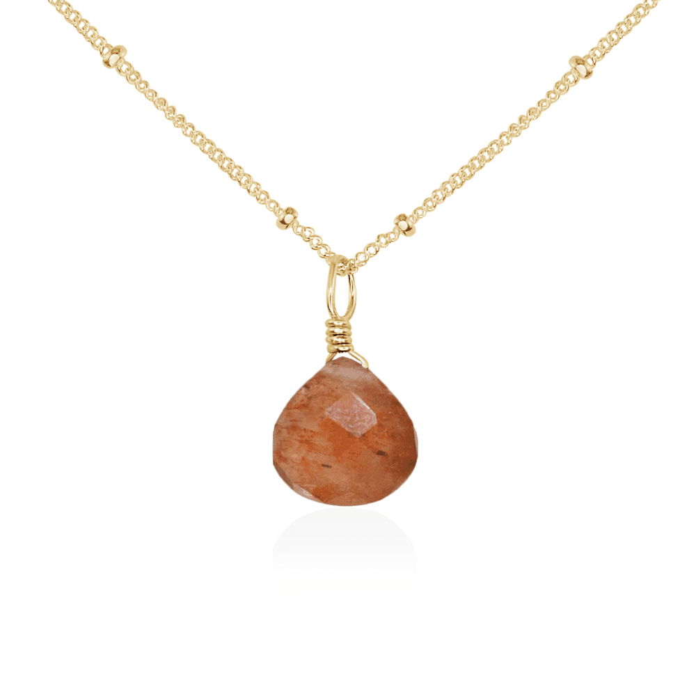 Tiny Sunstone Teardrop Necklace - Tiny Sunstone Teardrop Necklace - 14k Gold Fill / Satellite - Luna Tide Handmade Crystal Jewellery