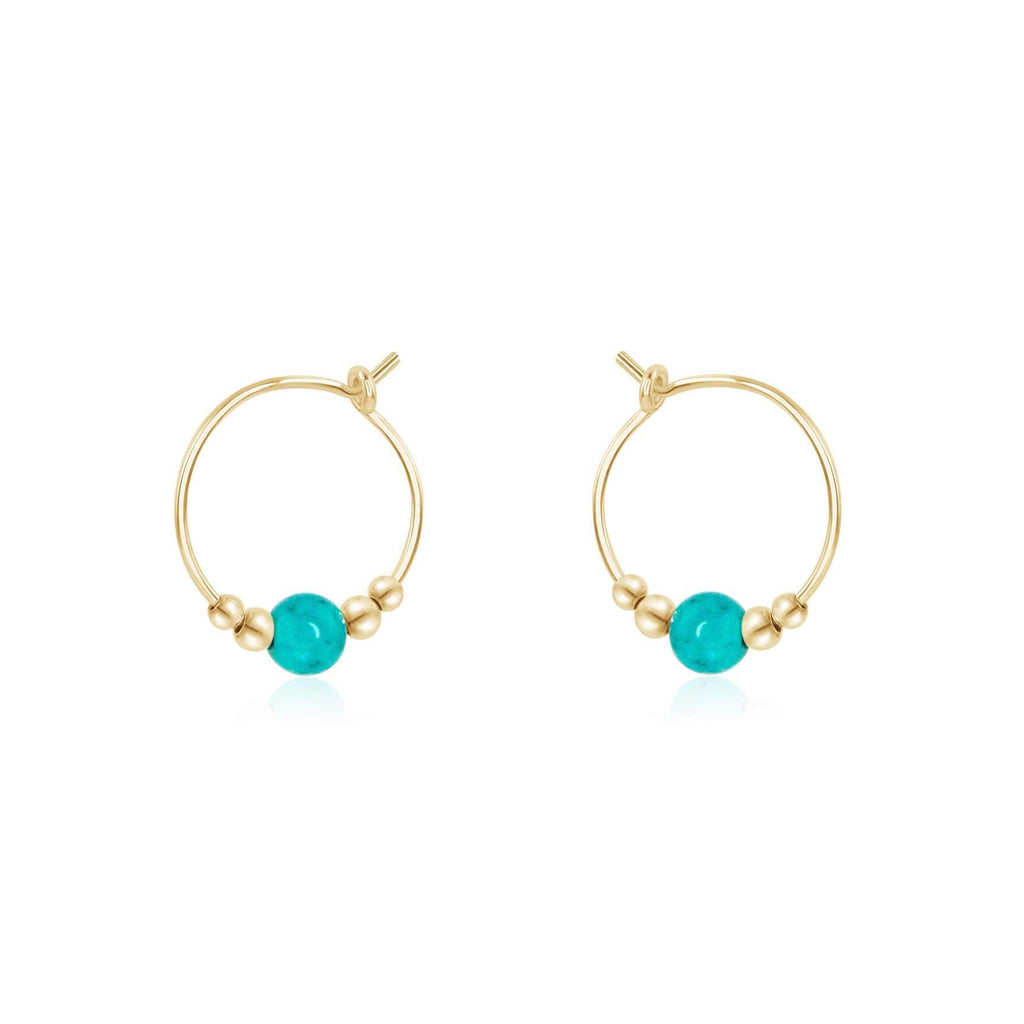 Tiny Turquoise Bead Hoop Earrings - Tiny Turquoise Bead Hoop Earrings - 14k Gold Fill - Luna Tide Handmade Crystal Jewellery