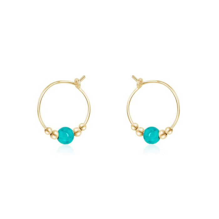 Tiny Bead Hoops - Turquoise - 14K Gold Fill - Luna Tide Handmade Jewellery