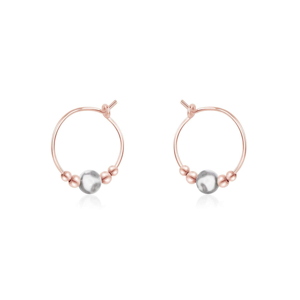 Tiny White Howlite Bead Hoop Earrings - Tiny White Howlite Bead Hoop Earrings - 14k Rose Gold Fill - Luna Tide Handmade Crystal Jewellery