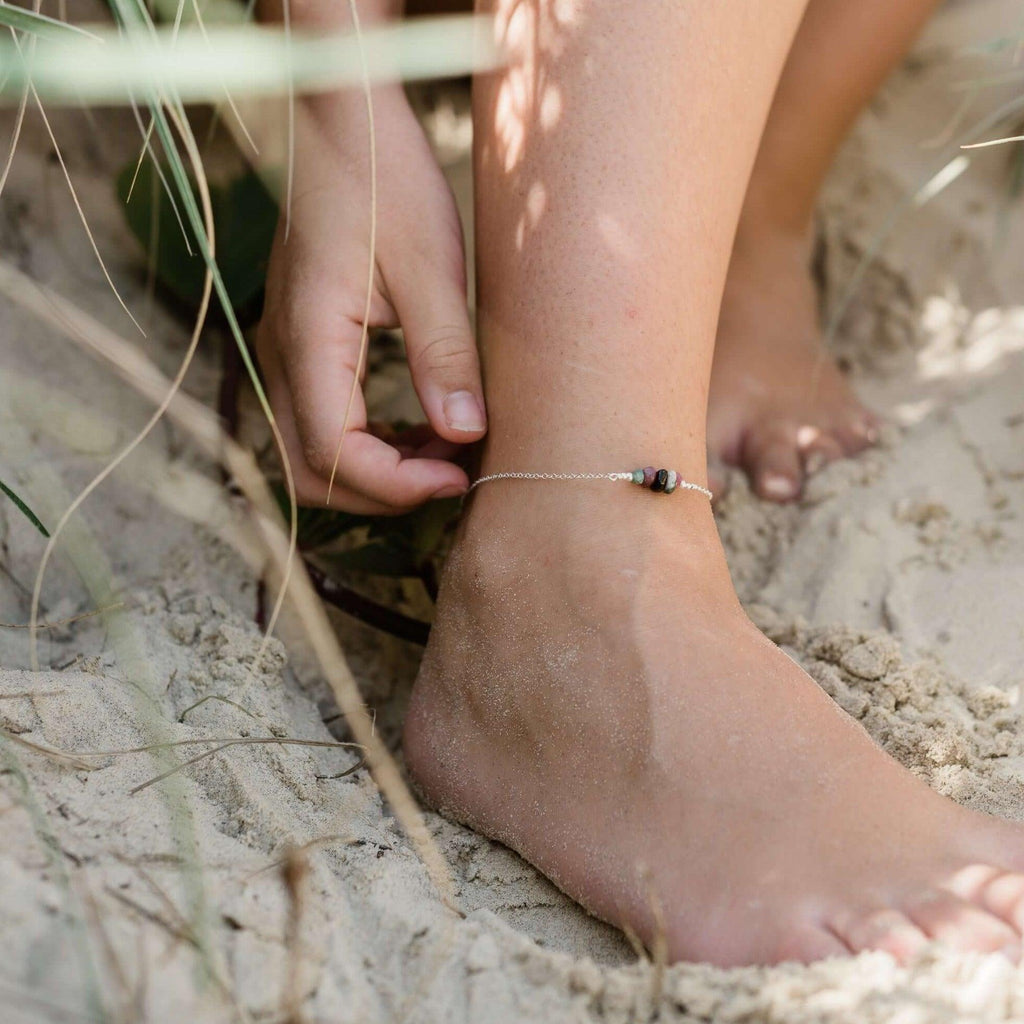 Tourmaline Chip Bead Bar Anklet - Tourmaline Chip Bead Bar Anklet - 14k Gold Fill - Luna Tide Handmade Crystal Jewellery