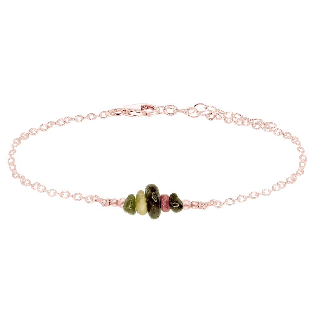 Tourmaline Chip Bead Bar Anklet - Tourmaline Chip Bead Bar Anklet - 14k Rose Gold Fill - Luna Tide Handmade Crystal Jewellery