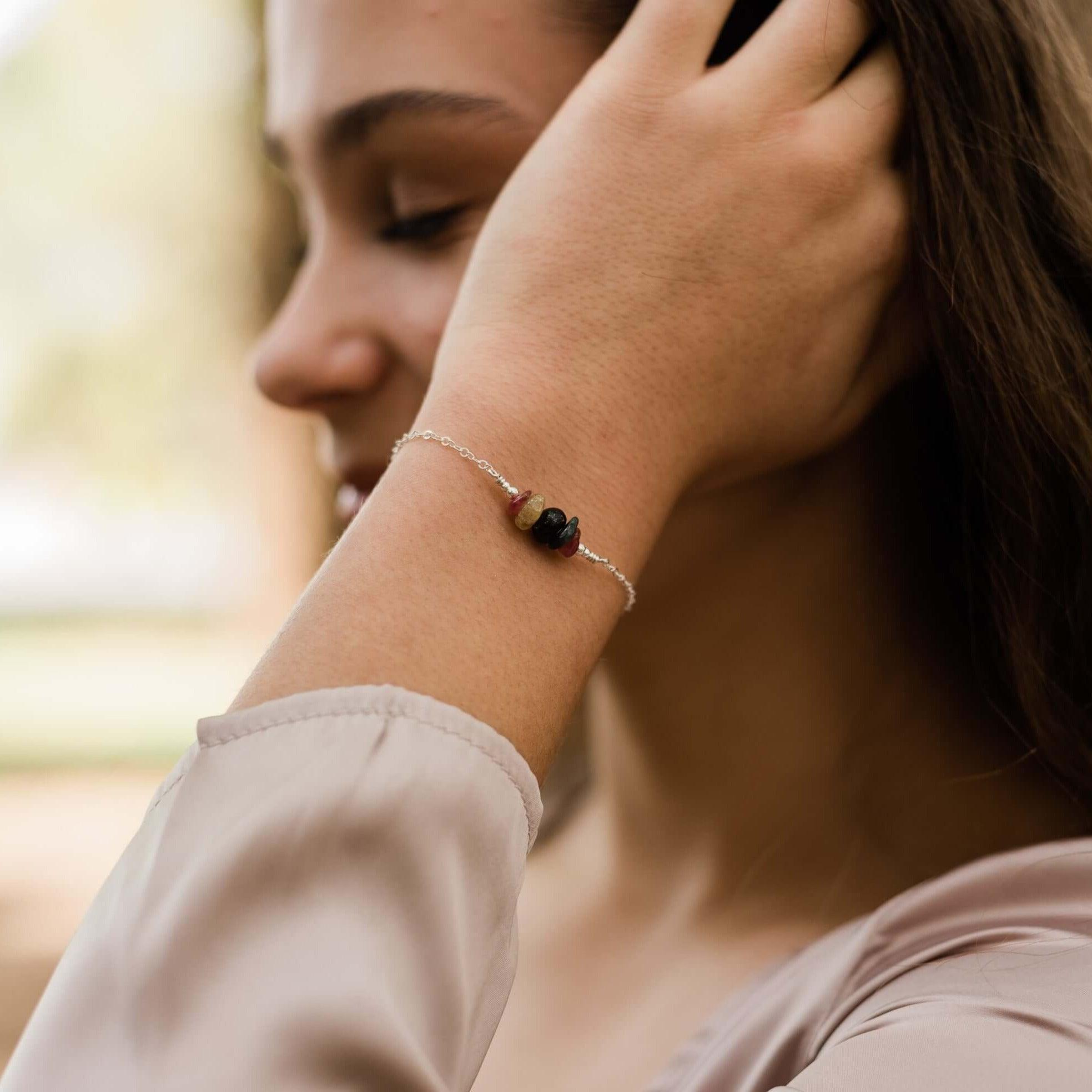 Tourmaline Chip Bead Bar Bracelet - Tourmaline Chip Bead Bar Bracelet - 14k Gold Fill - Luna Tide Handmade Crystal Jewellery