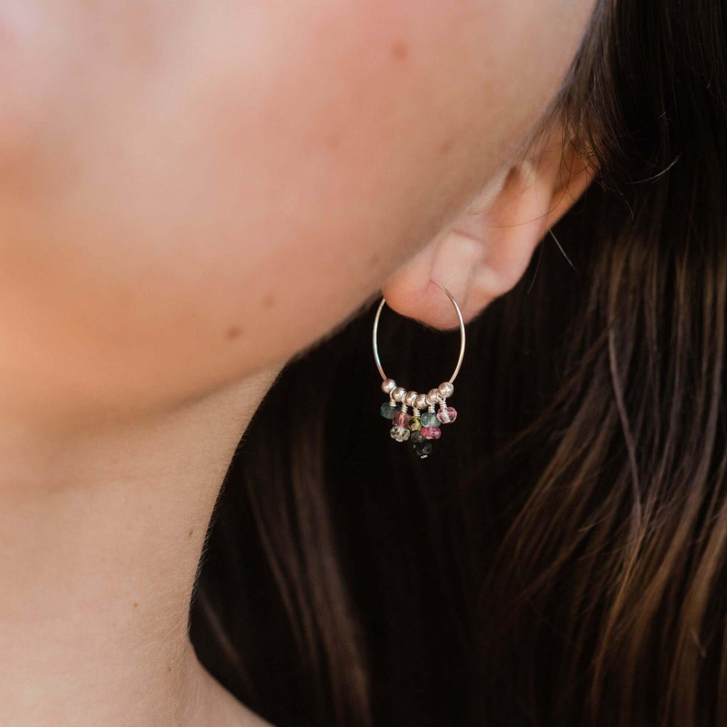 Tourmaline Statement Hoop Earrings - Tourmaline Statement Hoop Earrings - 14k Gold Fill - Luna Tide Handmade Crystal Jewellery