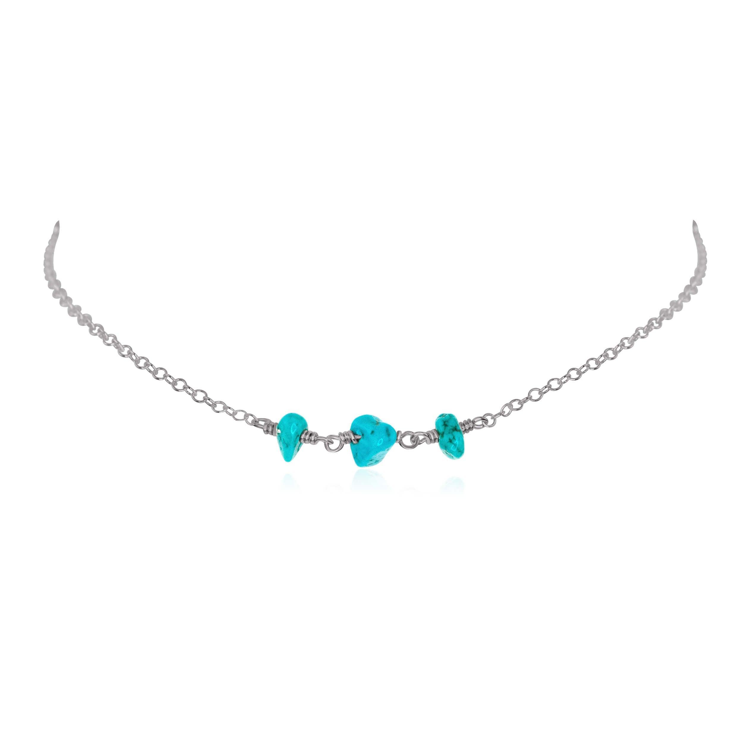 Turquoise Beaded Chain Choker Necklace - Turquoise Beaded Chain Choker Necklace - Stainless Steel - Luna Tide Handmade Crystal Jewellery