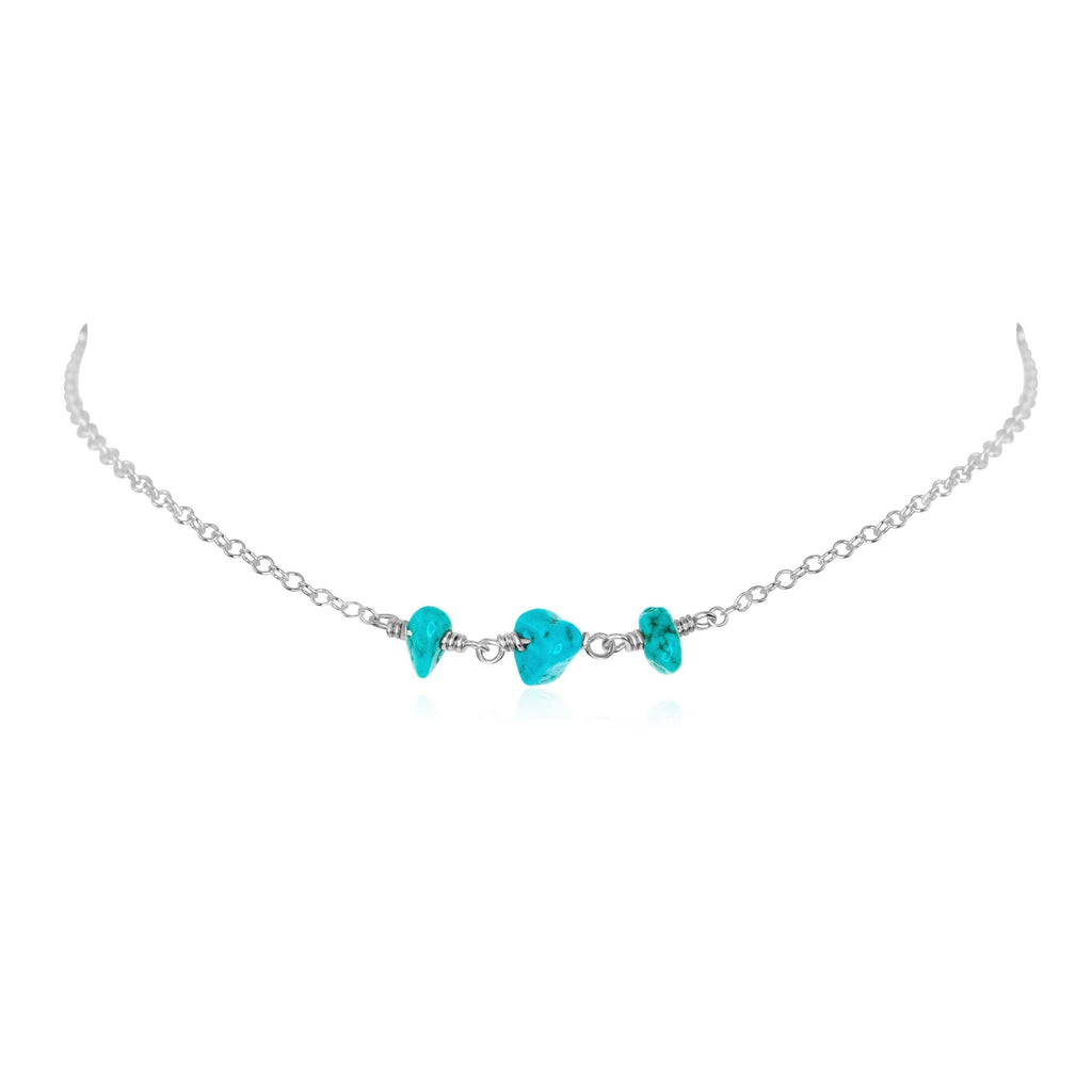 Turquoise Beaded Chain Choker Necklace - Turquoise Beaded Chain Choker Necklace - Sterling Silver - Luna Tide Handmade Crystal Jewellery