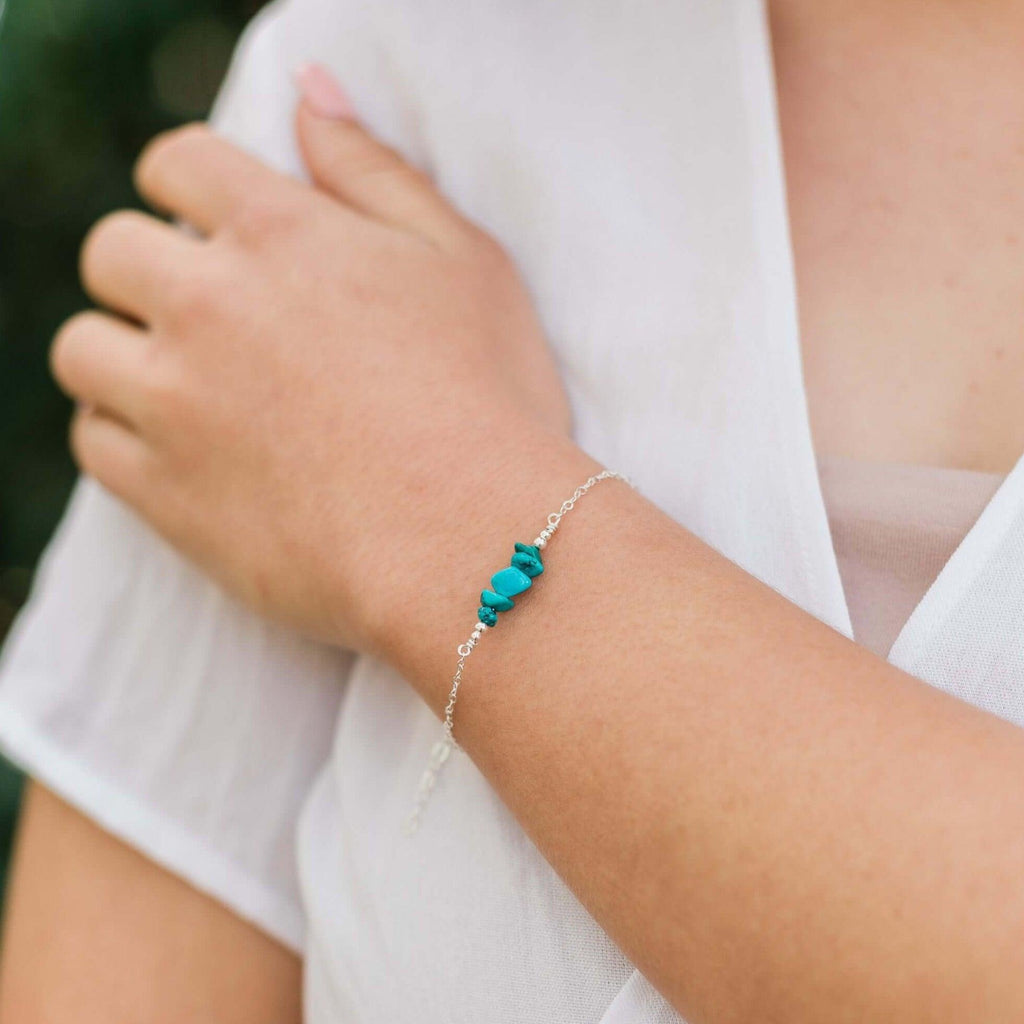Turquoise Chip Bead Bar Bracelet - Turquoise Chip Bead Bar Bracelet - Sterling Silver - Luna Tide Handmade Crystal Jewellery