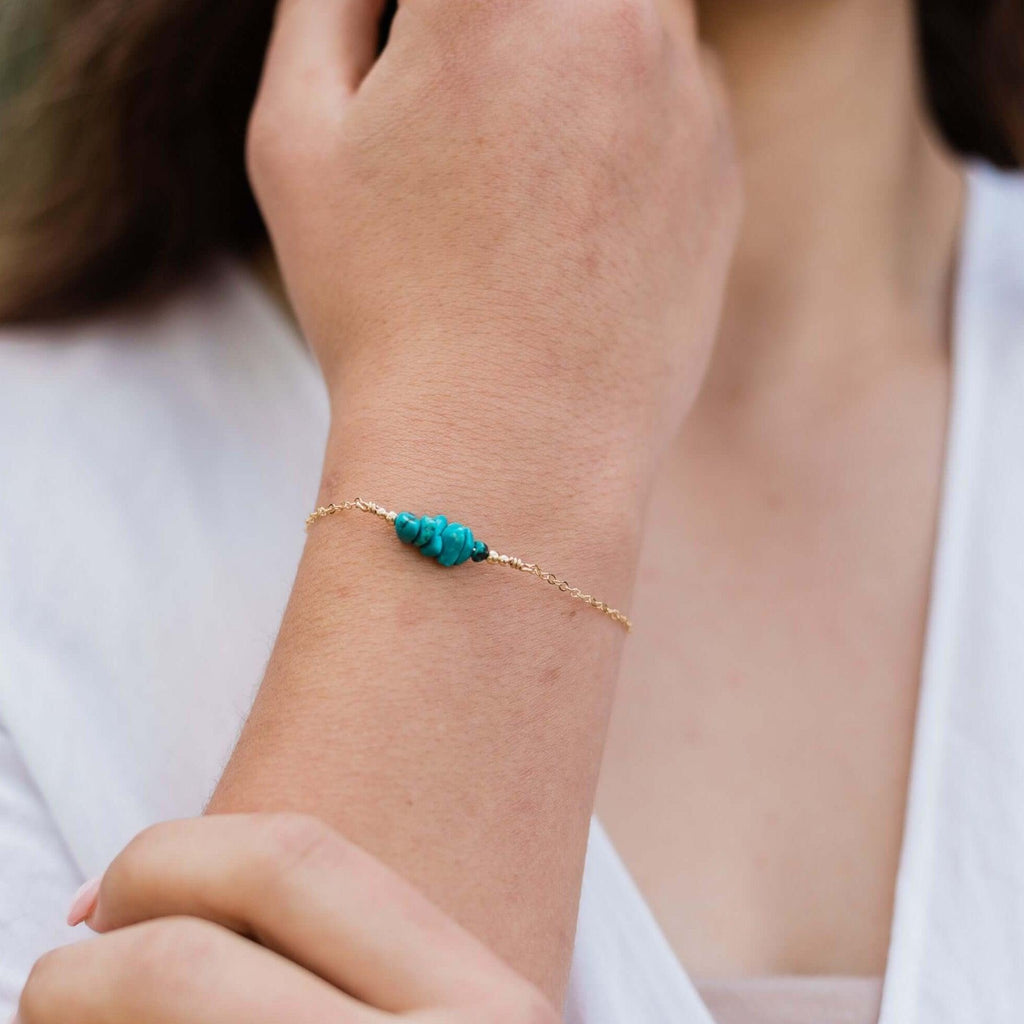 Turquoise Chip Bead Bar Bracelet - Turquoise Chip Bead Bar Bracelet - Sterling Silver - Luna Tide Handmade Crystal Jewellery