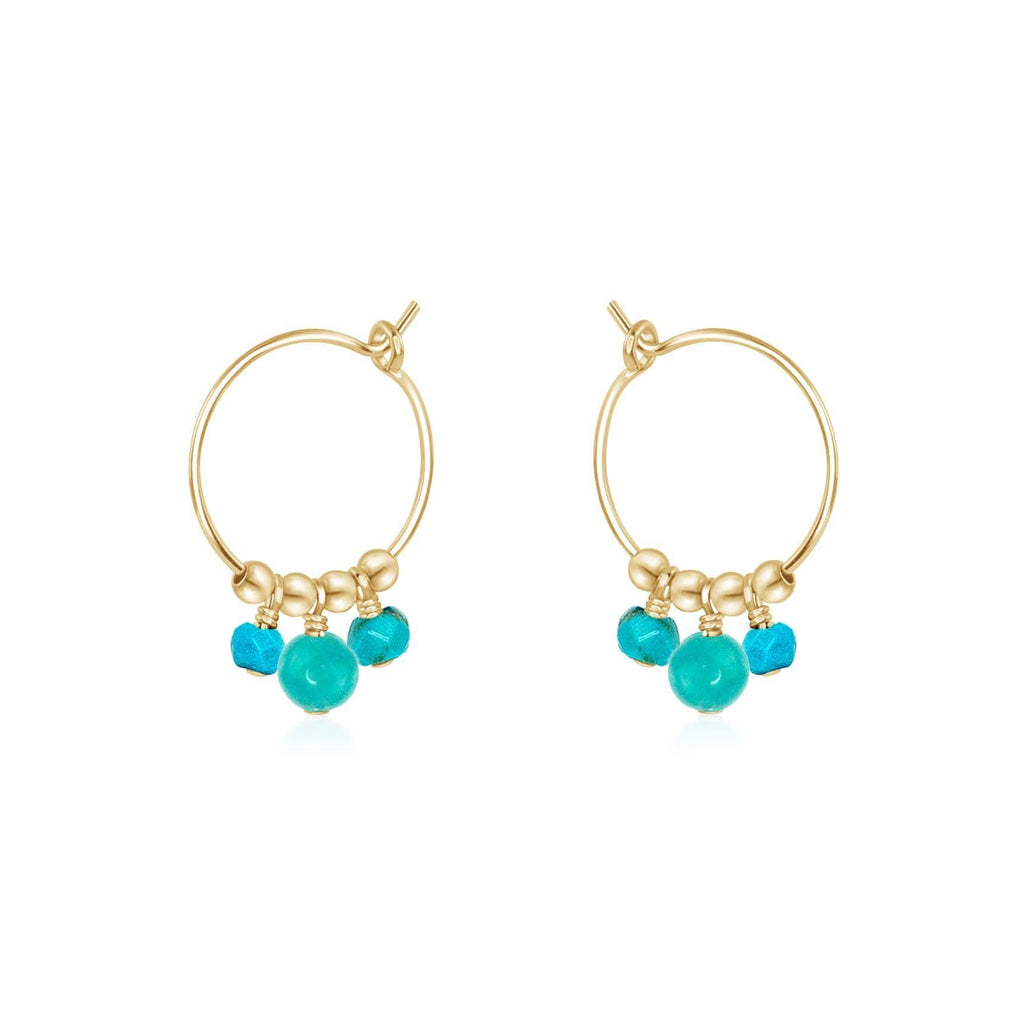 Turquoise Gemstone Bead Drop Hoop Earrings - Turquoise Gemstone Bead Drop Hoop Earrings - 14k Gold Fill - Luna Tide Handmade Crystal Jewellery