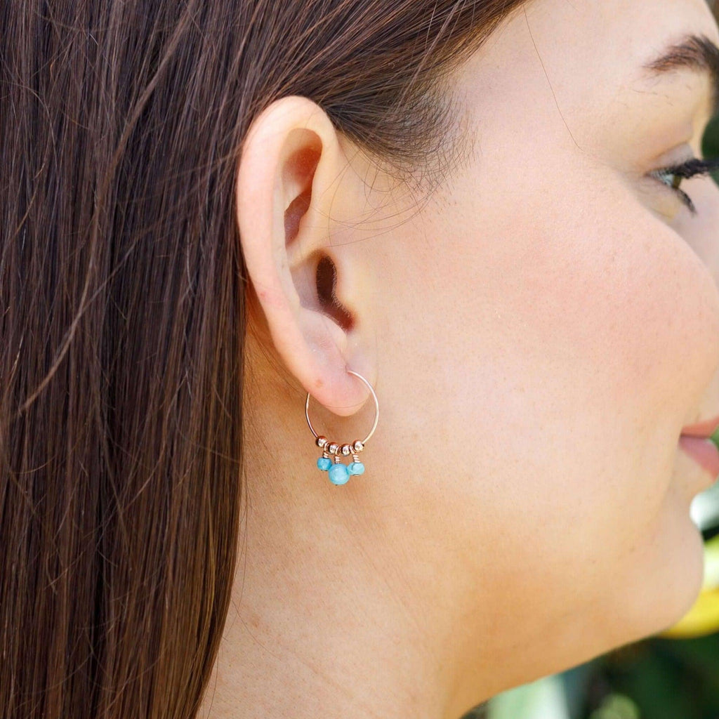 Turquoise Gemstone Bead Drop Hoop Earrings - Turquoise Gemstone Bead Drop Hoop Earrings - Sterling Silver - Luna Tide Handmade Crystal Jewellery