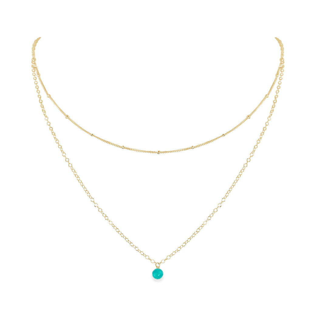 Turquoise Gemstone Chain Layered Choker Necklace - Turquoise Gemstone Chain Layered Choker Necklace - 14k Gold Fill - Luna Tide Handmade Crystal Jewellery