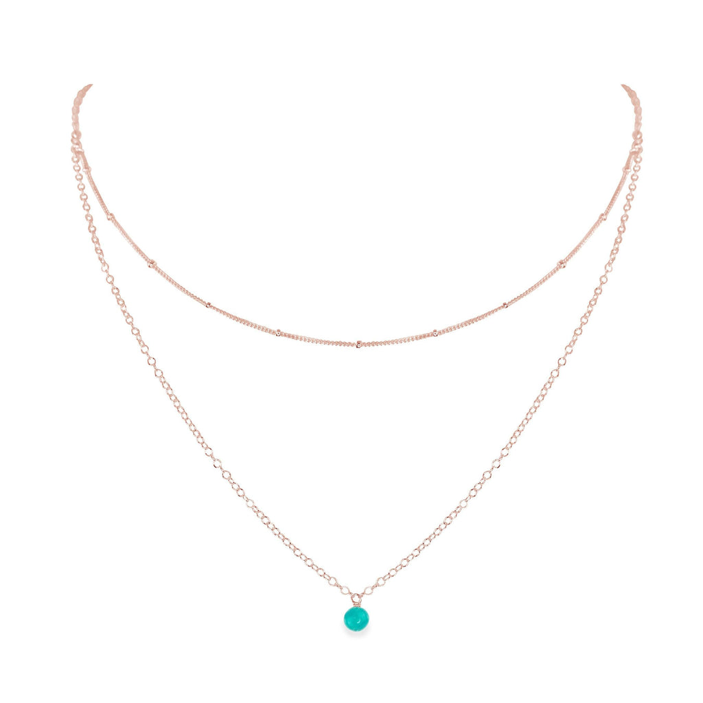 Turquoise Gemstone Chain Layered Choker Necklace - Turquoise Gemstone Chain Layered Choker Necklace - 14k Rose Gold Fill - Luna Tide Handmade Crystal Jewellery