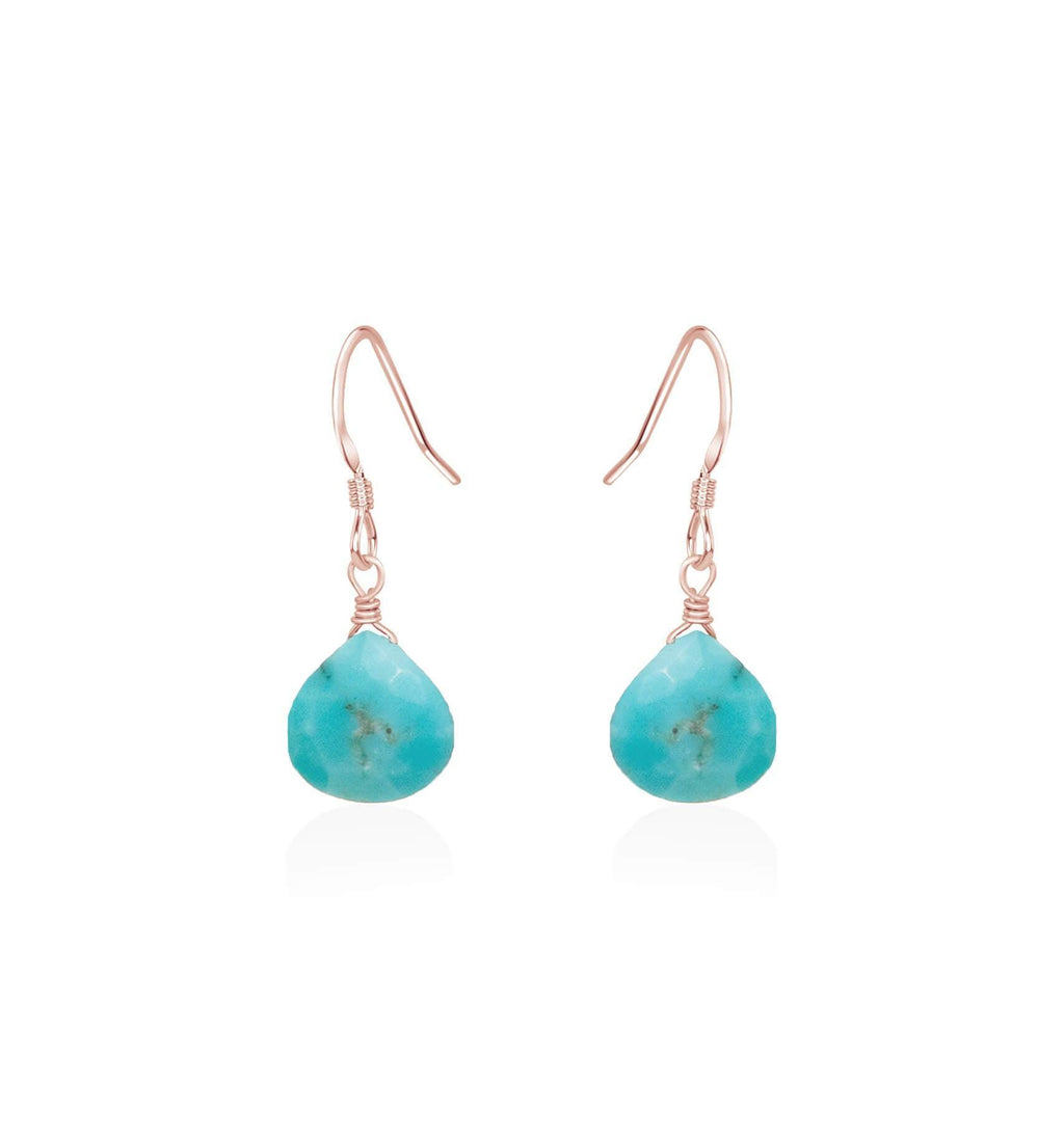 Turquoise Gemstone Teardrop Dangle Earrings - Turquoise Gemstone Teardrop Dangle Earrings - 14k Rose Gold Fill - Luna Tide Handmade Crystal Jewellery