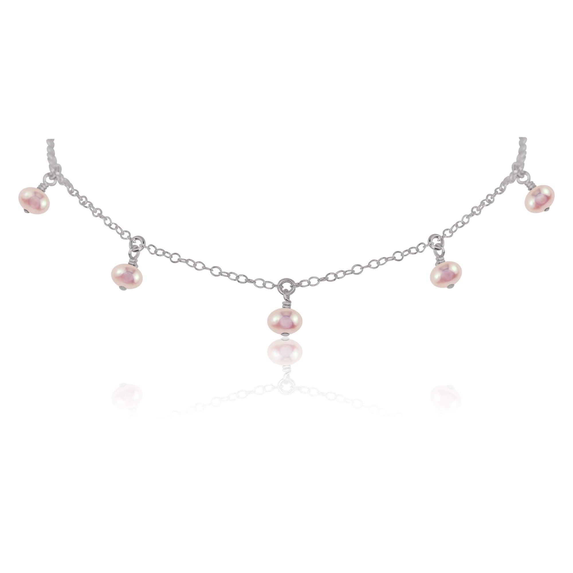 White Freshwater Pearl Bead Drop Choker - White Freshwater Pearl Bead Drop Choker - Stainless Steel - Luna Tide Handmade Crystal Jewellery