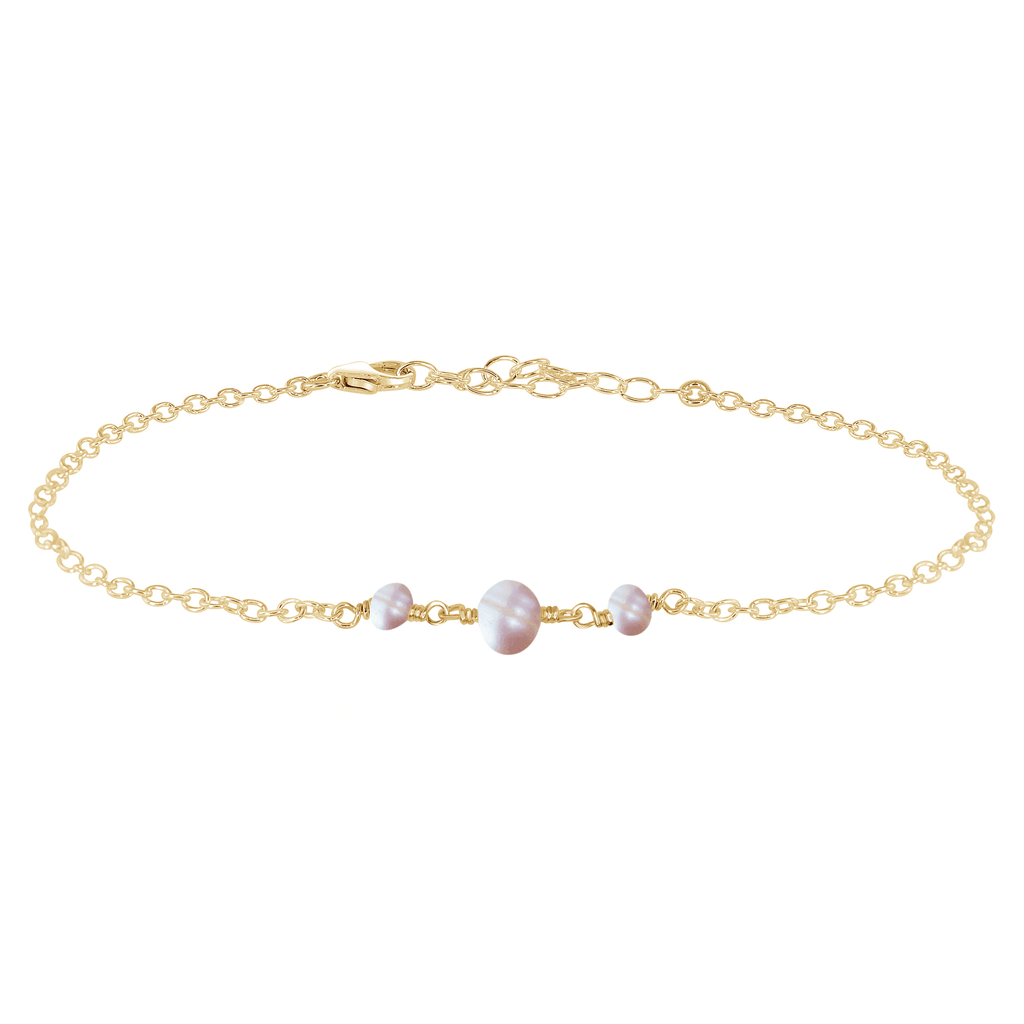 White Freshwater Pearl Beaded Chain Anklet - White Freshwater Pearl Beaded Chain Anklet - 14k Gold Fill - Luna Tide Handmade Crystal Jewellery