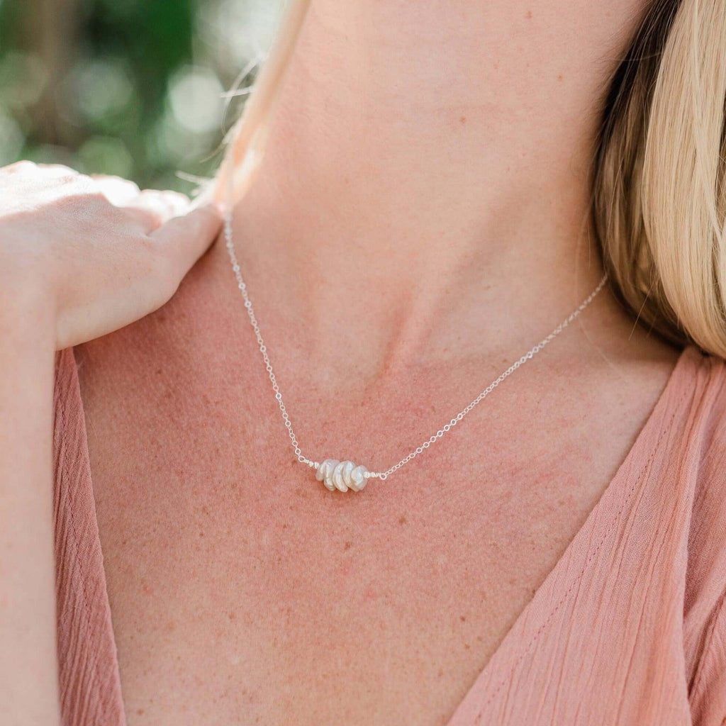 White Freshwater Pearl Chip Bead Bar Necklace - White Freshwater Pearl Chip Bead Bar Necklace - 14k Gold Fill - Luna Tide Handmade Crystal Jewellery