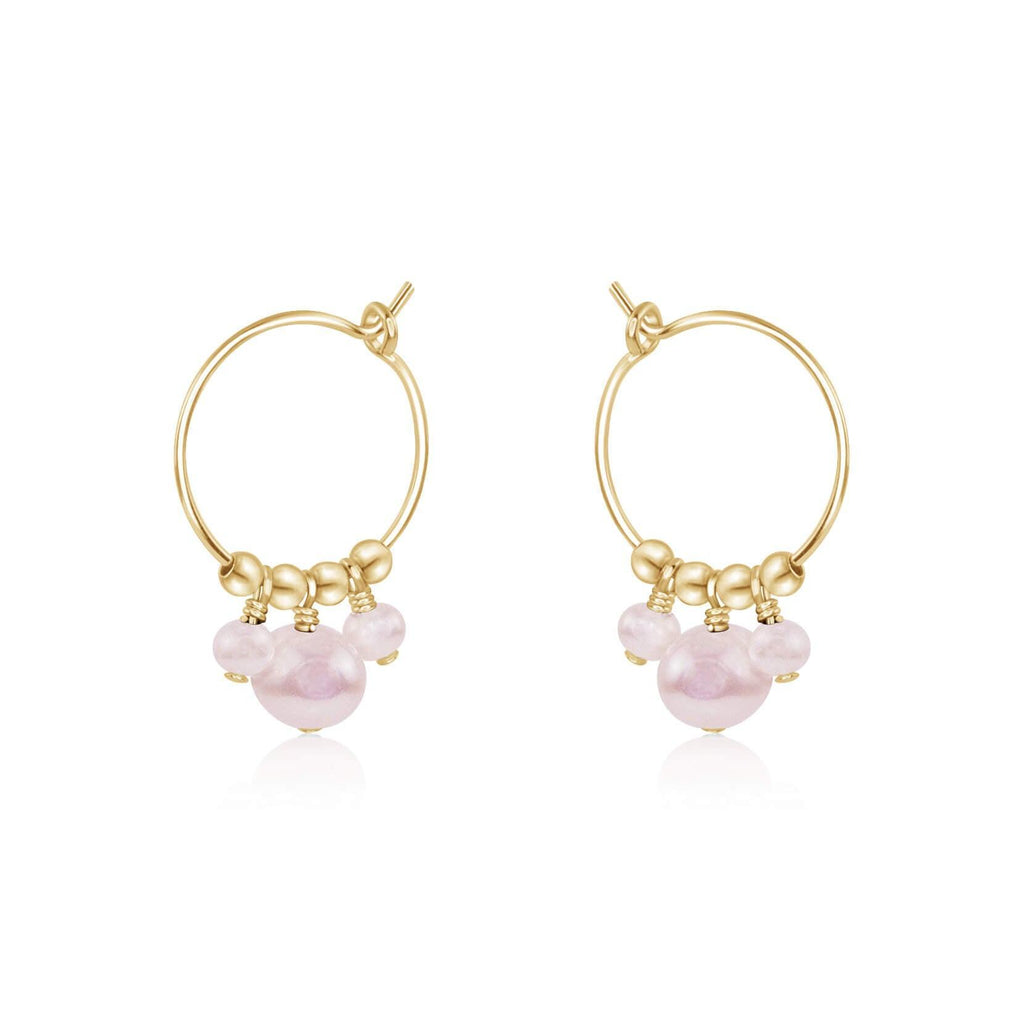 White Freshwater Pearl Gemstone Bead Drop Hoop Earrings - White Freshwater Pearl Gemstone Bead Drop Hoop Earrings - 14k Gold Fill - Luna Tide Handmade Crystal Jewellery