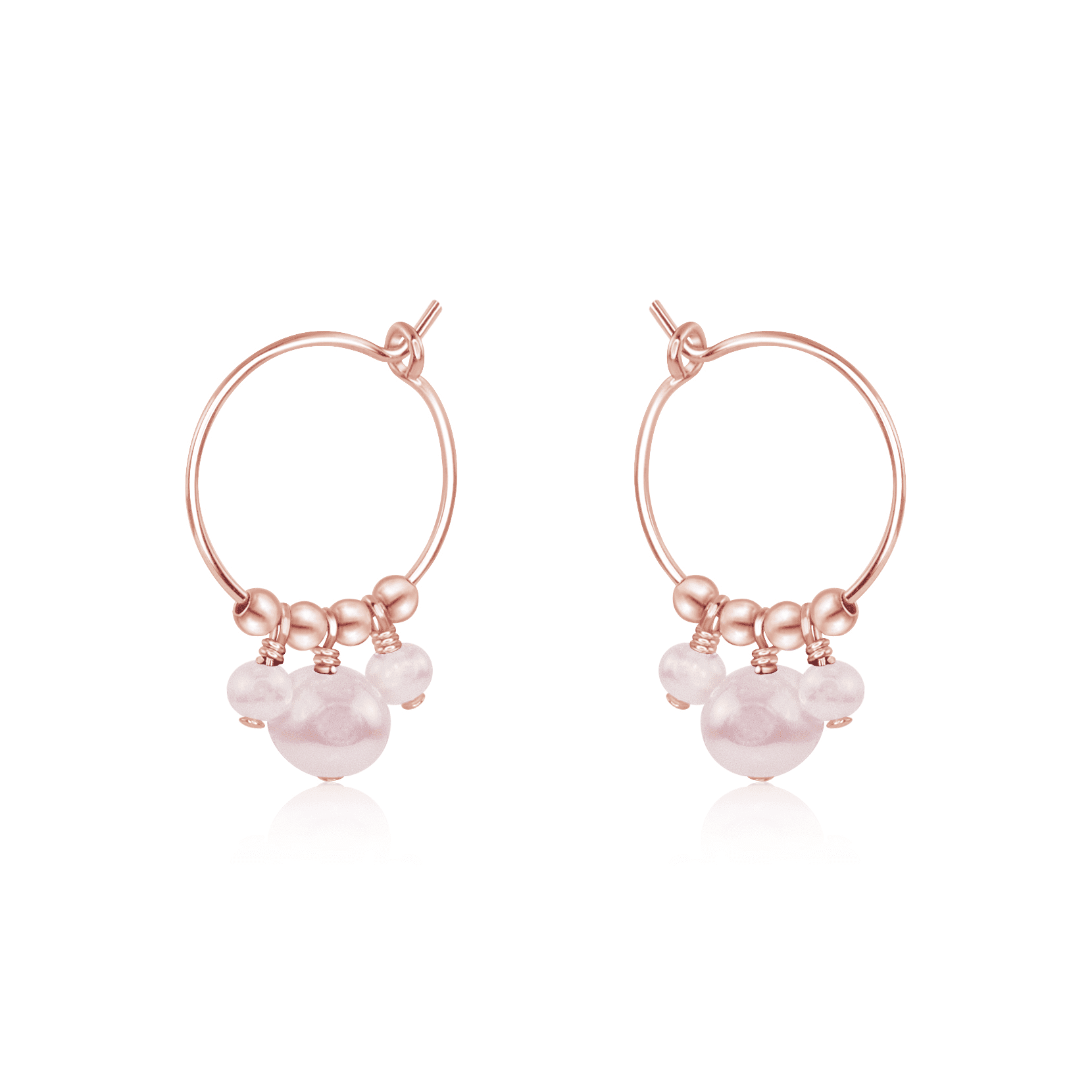 White Freshwater Pearl Gemstone Bead Drop Hoop Earrings - White Freshwater Pearl Gemstone Bead Drop Hoop Earrings - 14k Rose Gold Fill - Luna Tide Handmade Crystal Jewellery